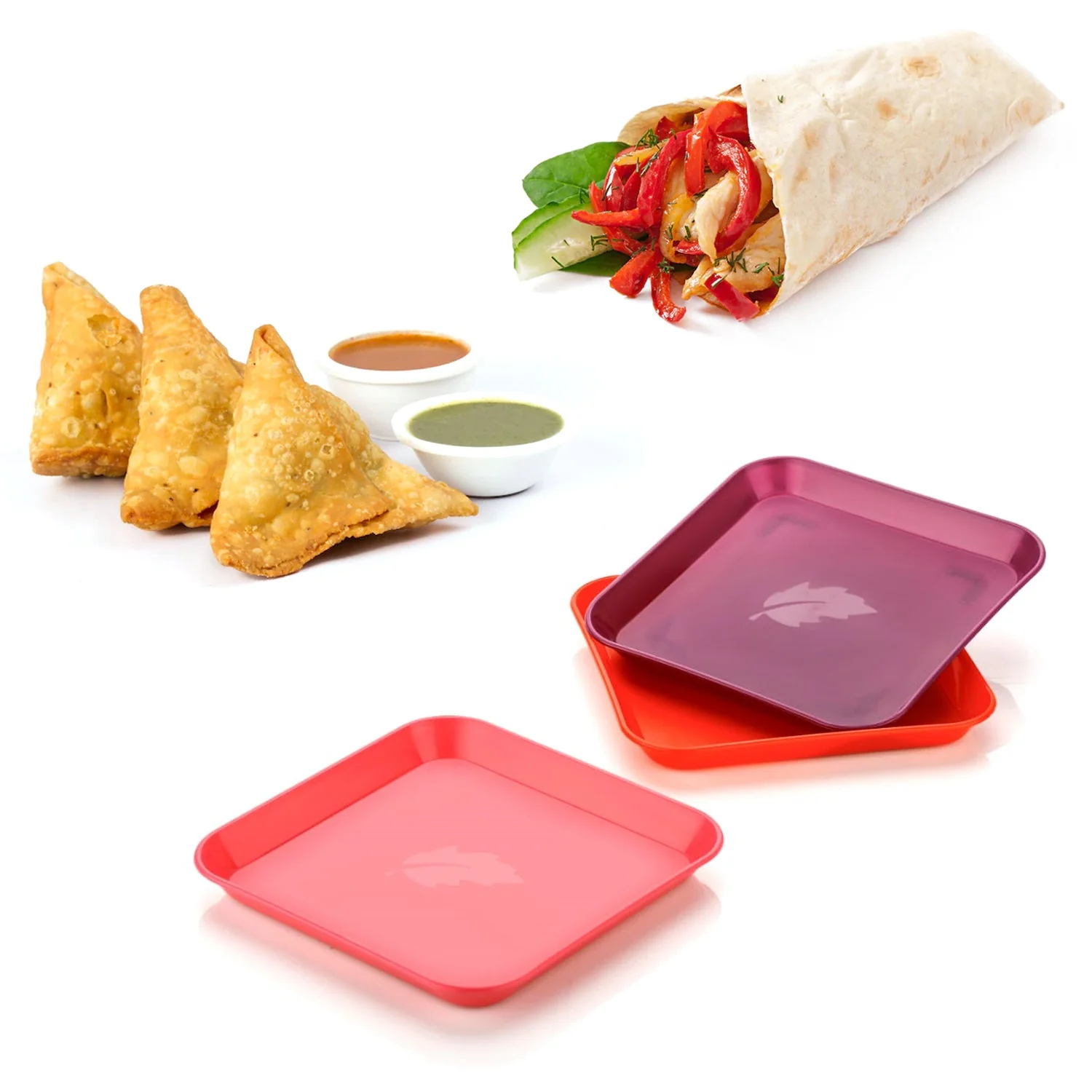 Square Plastic Dinner Plate Set (Set of 6 Pcs) Colorful Snacks / Breakfast Plate (Set of 6 Pcs) - Image 6