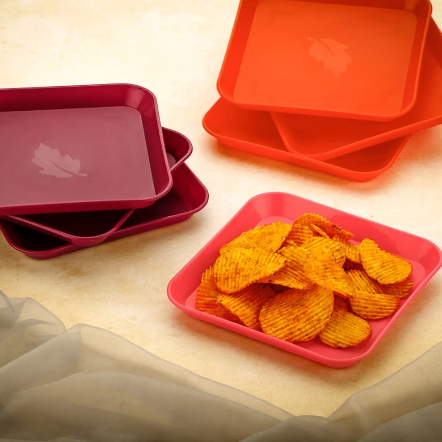 Square Plastic Dinner Plate Set (Set of 6 Pcs) Colorful Snacks / Breakfast Plate (Set of 6 Pcs) - Image 7