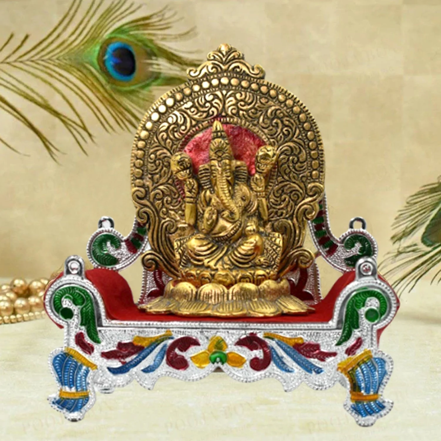 Bal Gopal Sihasan Throne - Large Decorative Stand for Home Temple Deity Display