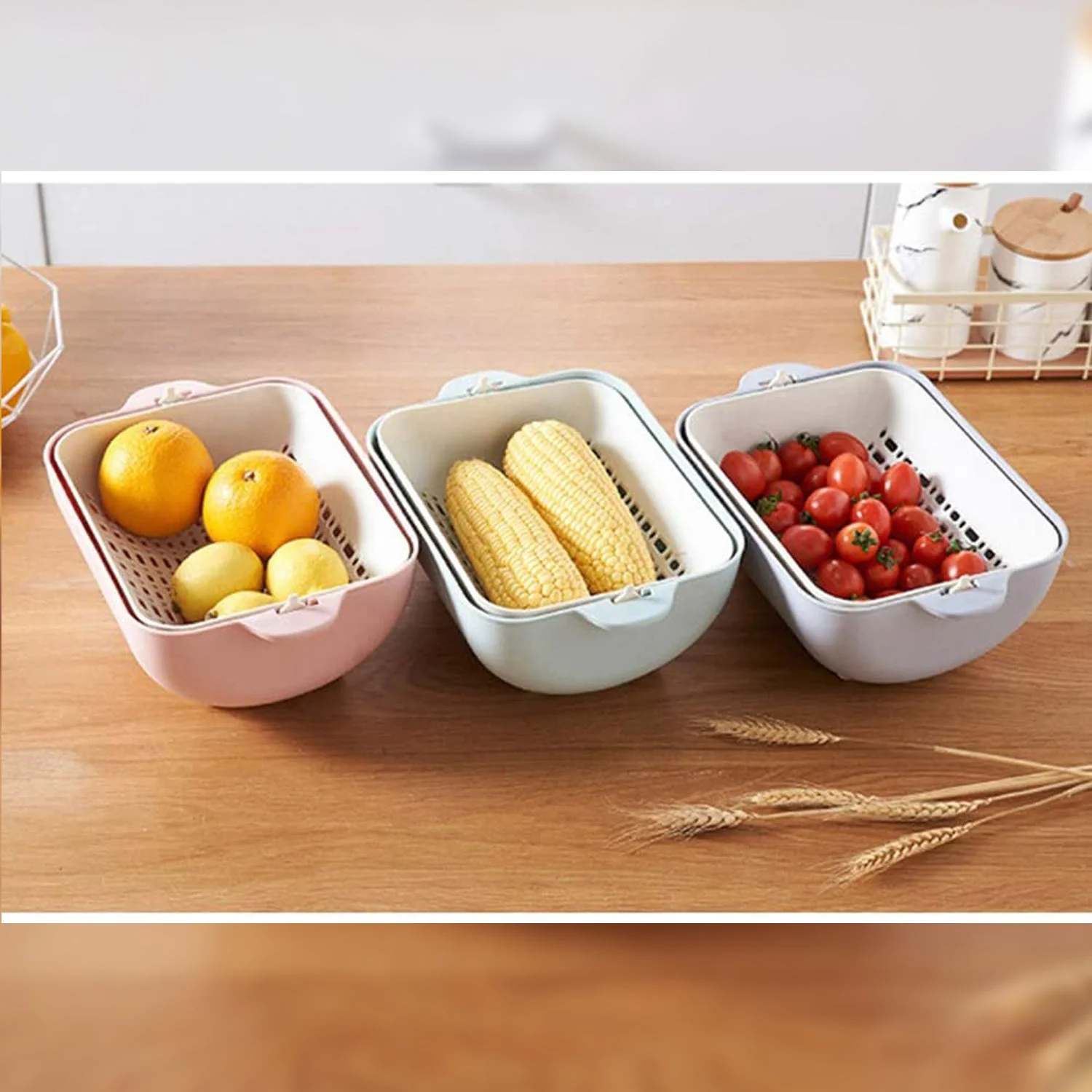 Multifunctional BPA Free Double Layered Plastic Rotatable Strainer (Multicolor) - Image 4