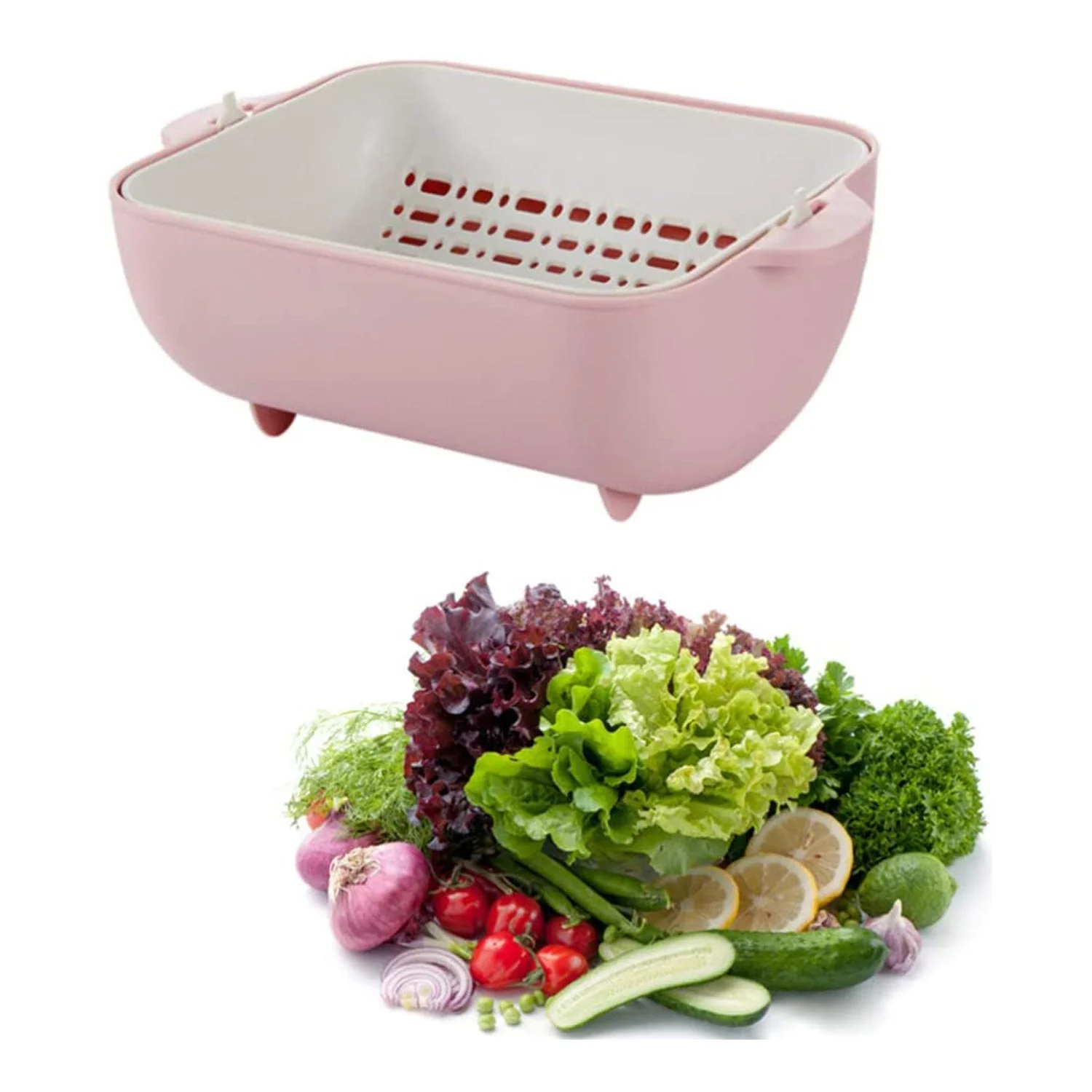 Multifunctional BPA Free Double Layered Plastic Rotatable Strainer (Multicolor) - Image 5