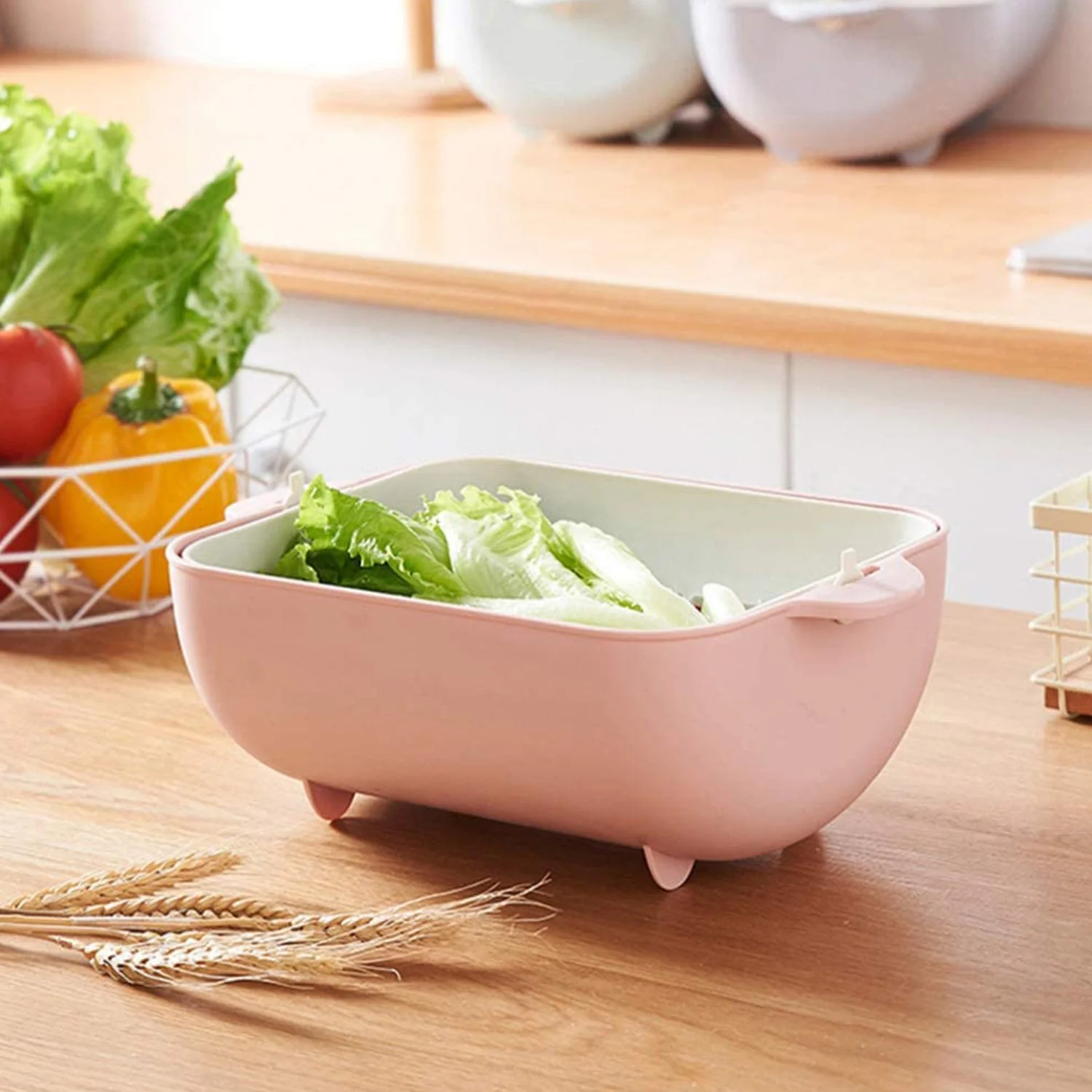 Multifunctional BPA Free Double Layered Plastic Rotatable Strainer (Multicolor) - Image 6