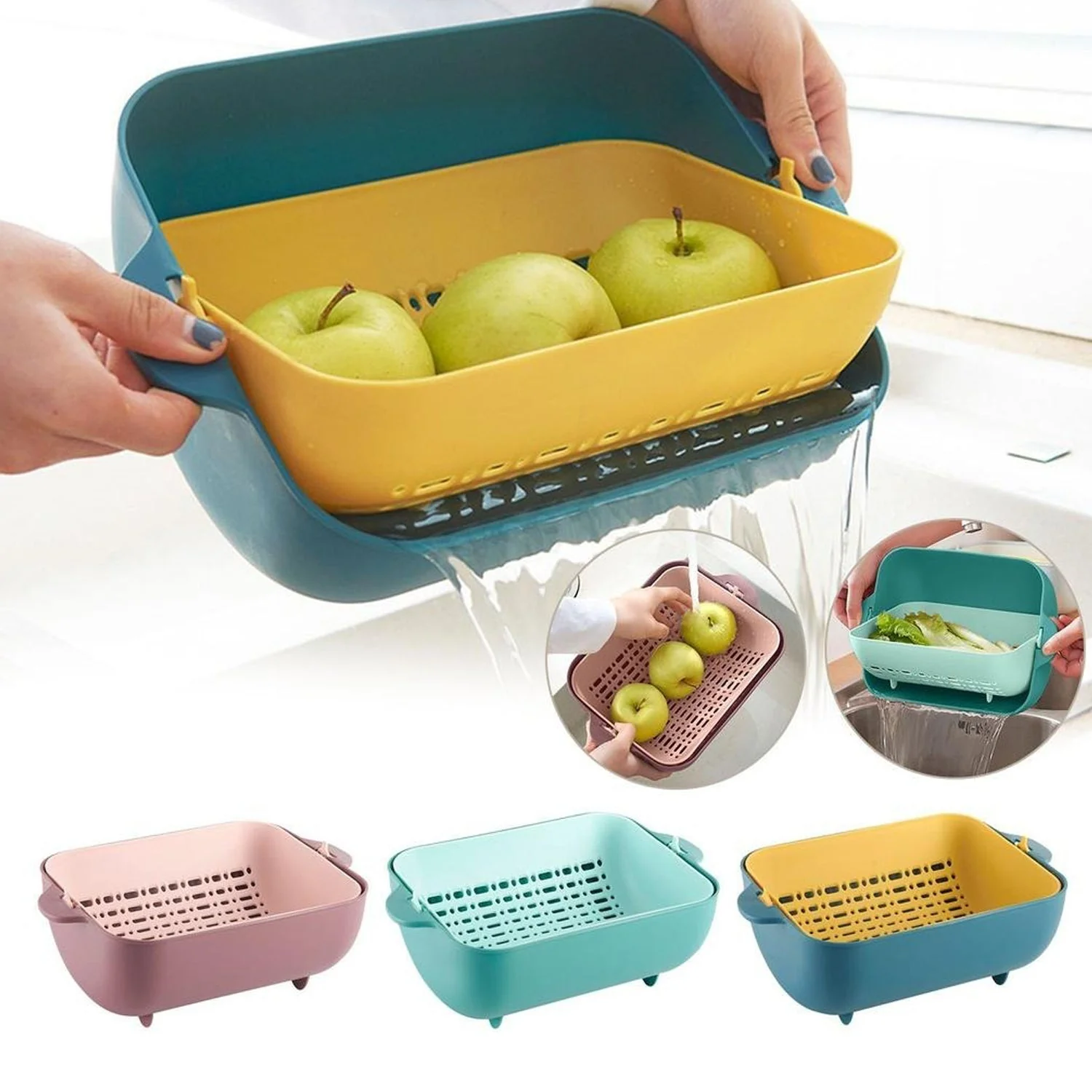 Multifunctional BPA Free Double Layered Plastic Rotatable Strainer (Multicolor) - Image 7