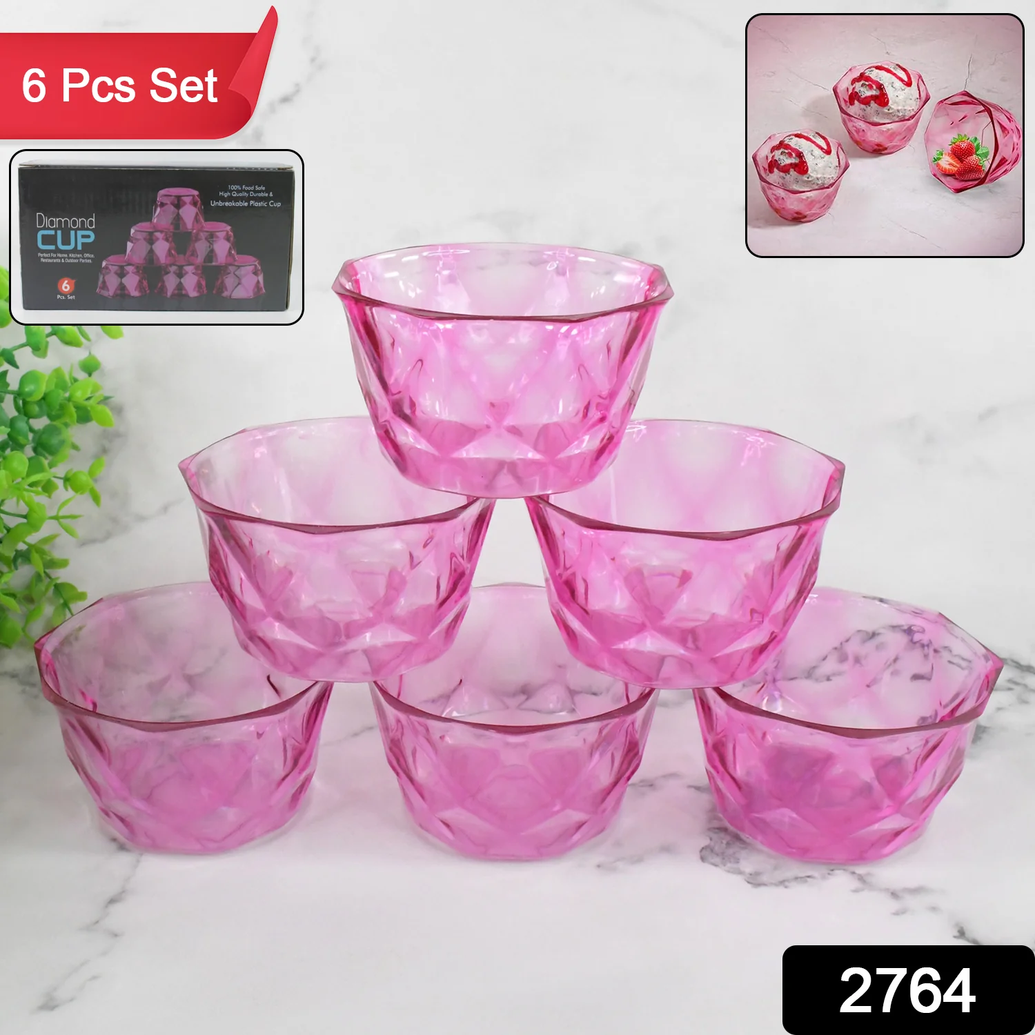 6pc Diamond shape ice cream bowl set - Image 2