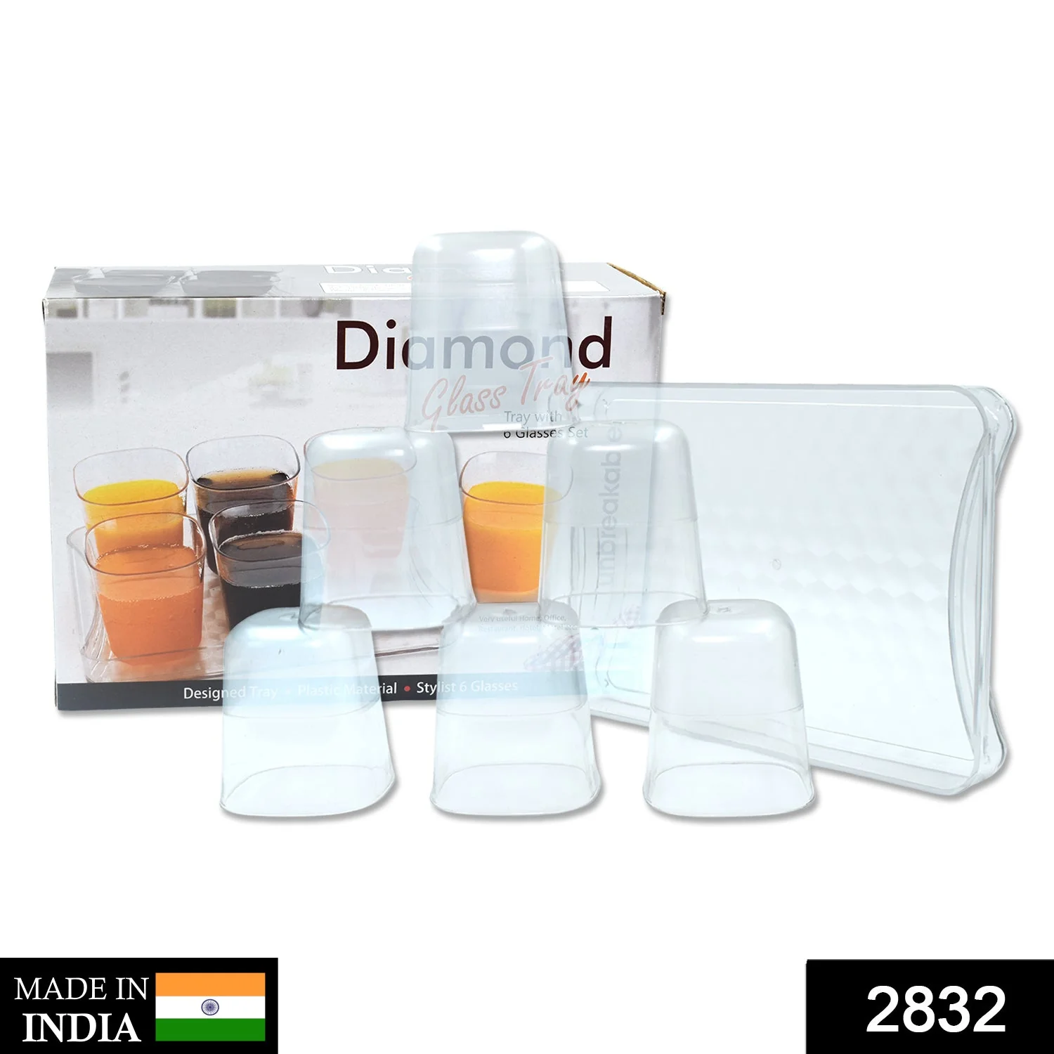 6pc Glasses With tray Plastic Glass Set - Image 2