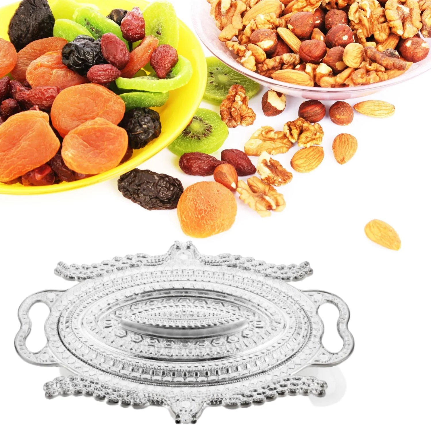 Plastic Peacock Dry Fruit Silver Finish Serving Tray - Image 3