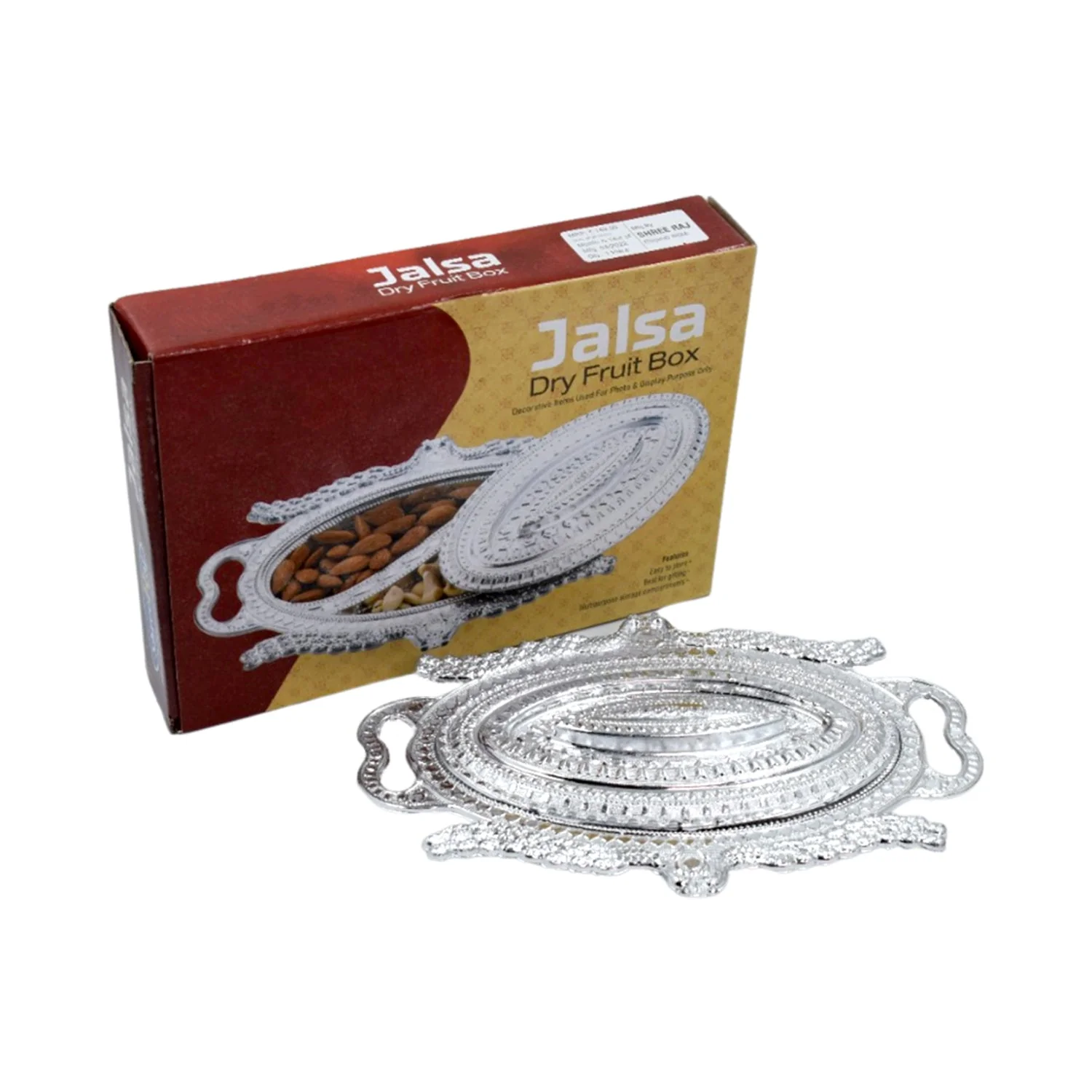Plastic Peacock Dry Fruit Silver Finish Serving Tray - Image 5