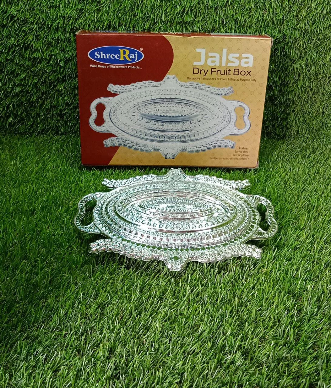 Plastic Peacock Dry Fruit Silver Finish Serving Tray - Image 8