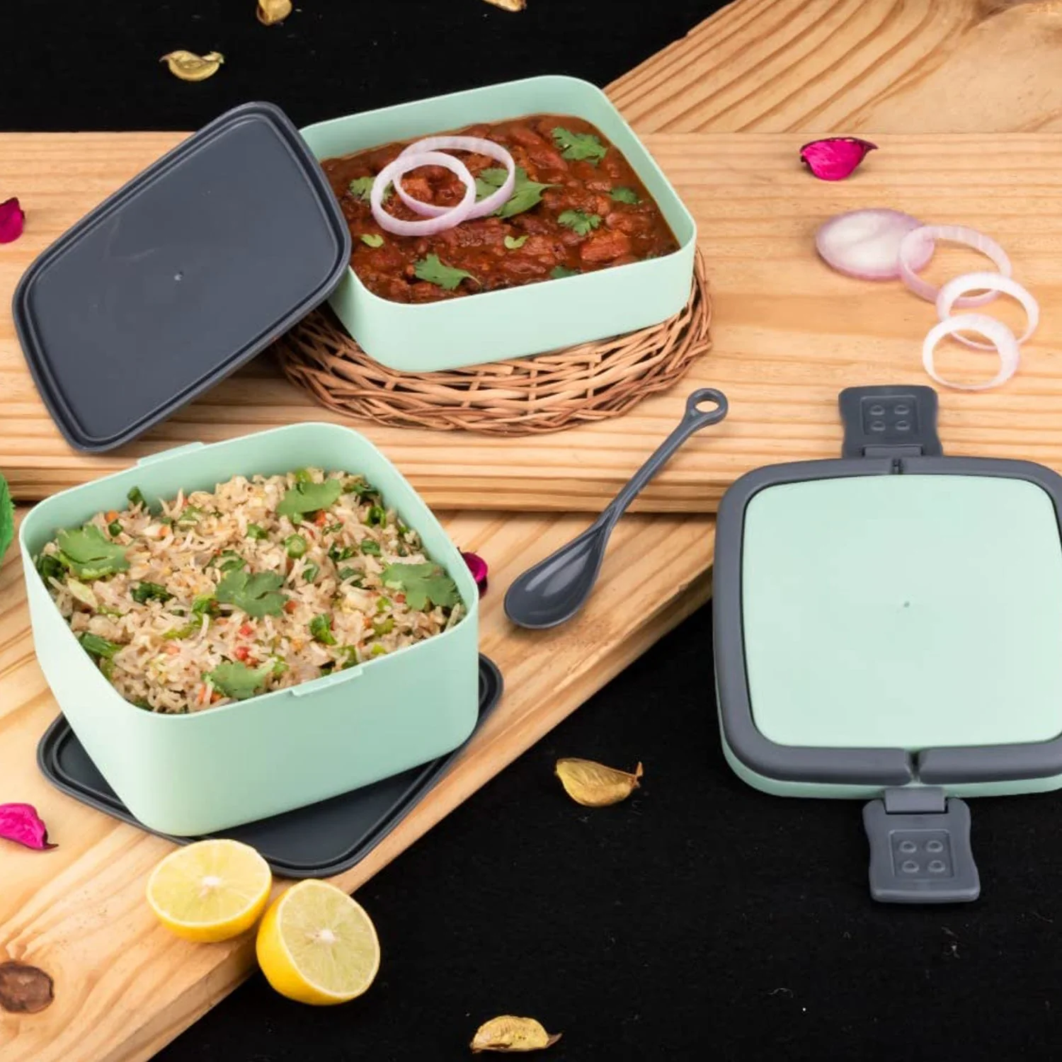 GREEN DOUBLE-LAYER PORTABLE LUNCH BOX - Image 3