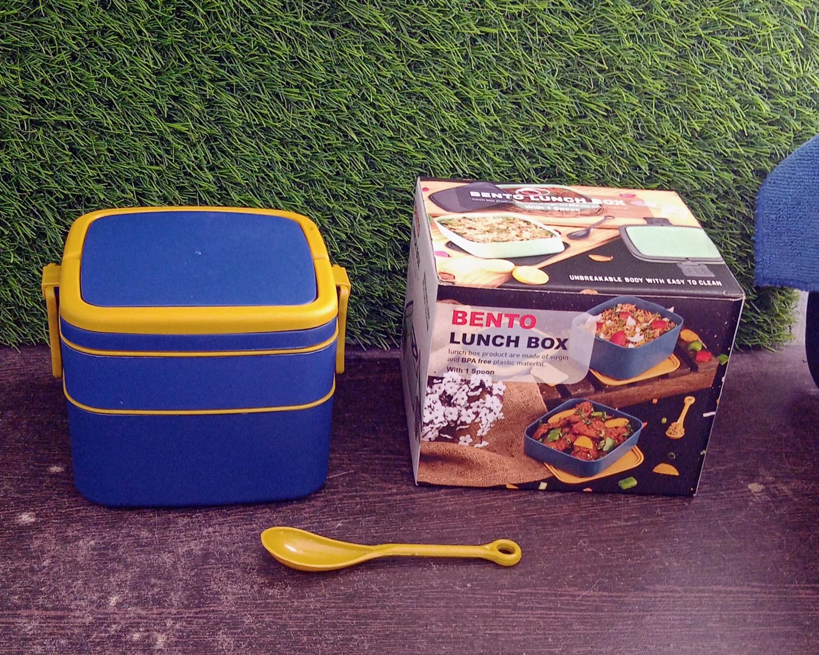 Blue Double-Layer Portable Bento Lunch Box – Stackable with Handle & Spoon - Image 12