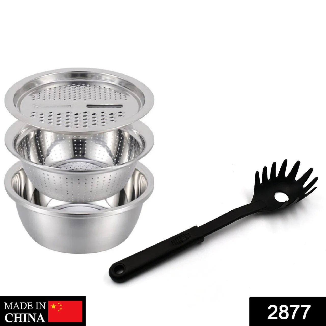 3in1 Kitchen multipurpose julienne grater salad maker with pasta server spoon - Image 2