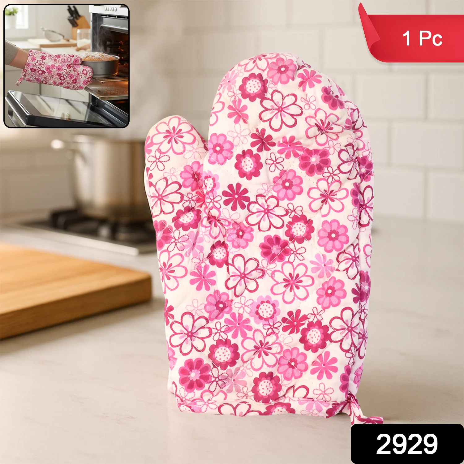 Designer Multicoloured Oven Mitt and Pot Holder (24 Cm) - Image 2