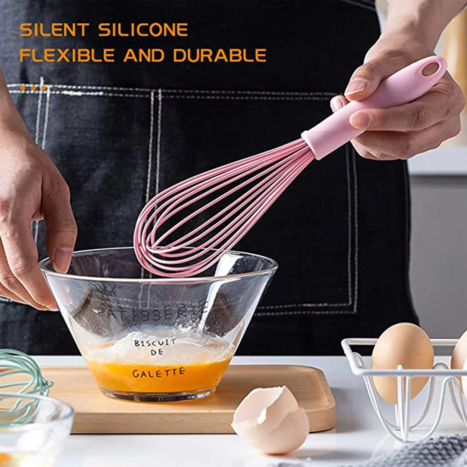 Manual Whisk Mixer – Silicone Cream Whisk, Rotary Egg Beater for Kitchen Baking - Image 3