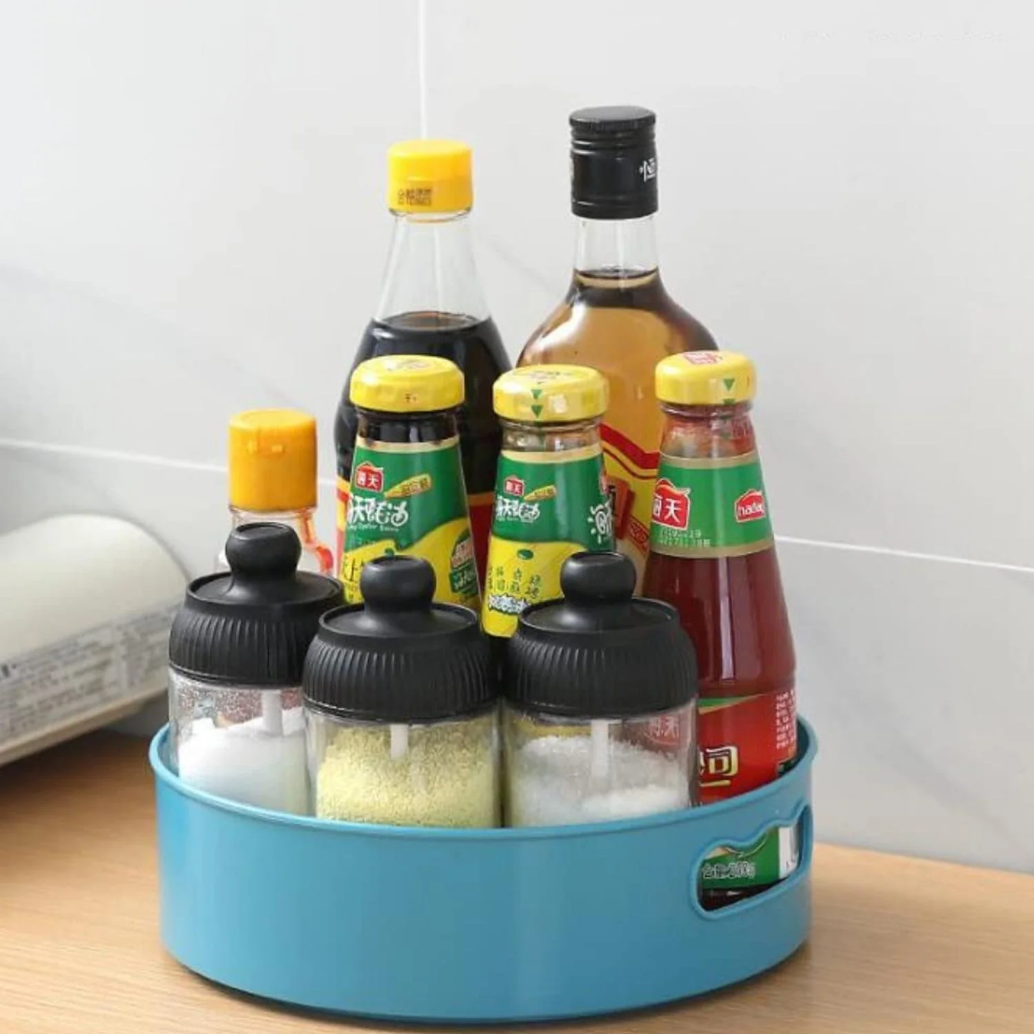 360° Rotating Kitchen Organizer Trolley for Storage - Turntable Tray with Brown Box - Image 3