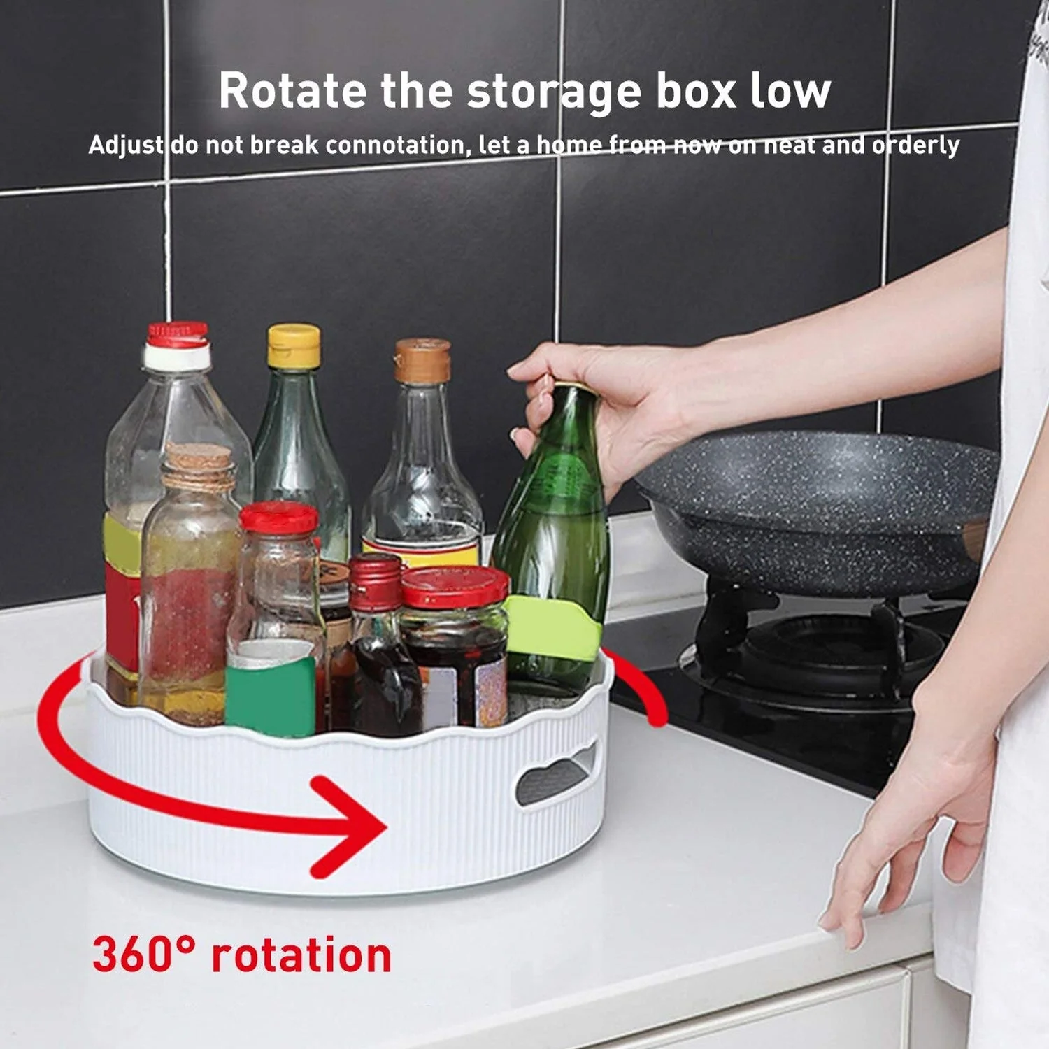 360° Rotating Kitchen Organizer Trolley for Storage - Turntable Tray with Brown Box - Image 7