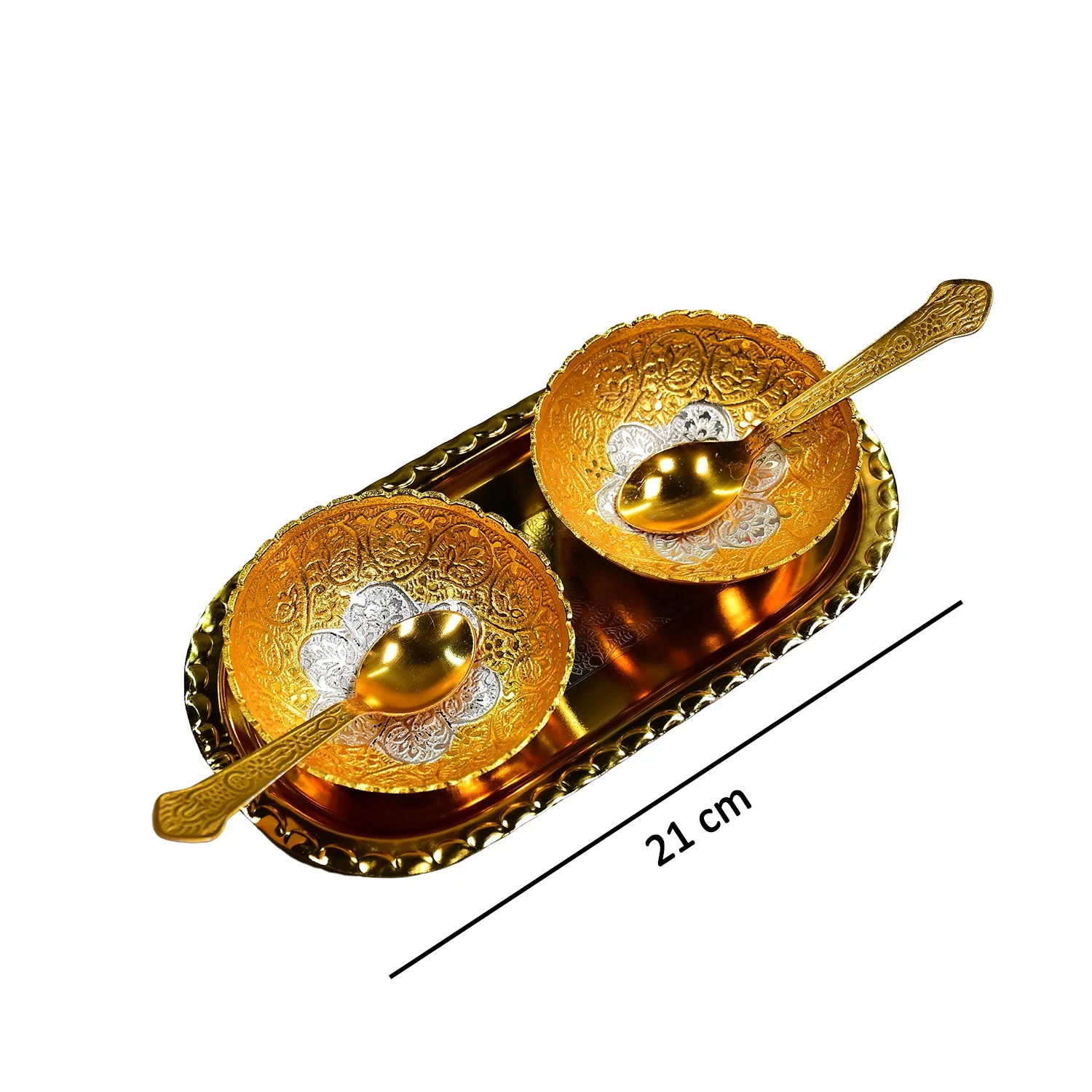 Gold Silver Plated 2 Bowl 2 Spoon Tray Set - Image 6