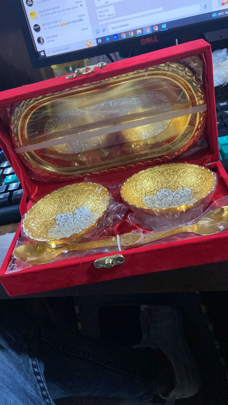 Gold Silver Plated 2 Bowl 2 Spoon Tray Set - Image 8