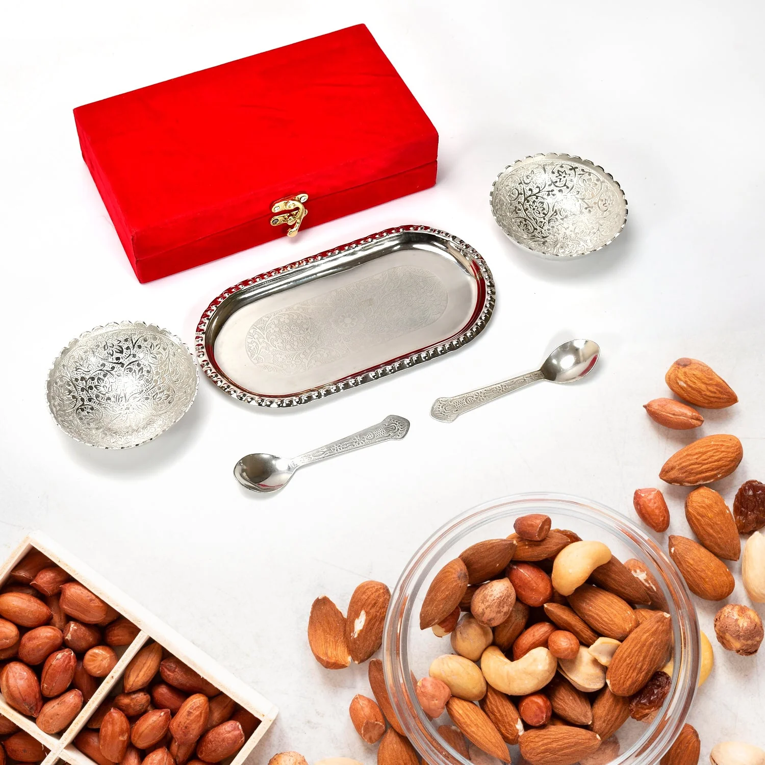 Silver-Plated Brass Bowl & Spoon Set with Velvet Gift Box - Image 6
