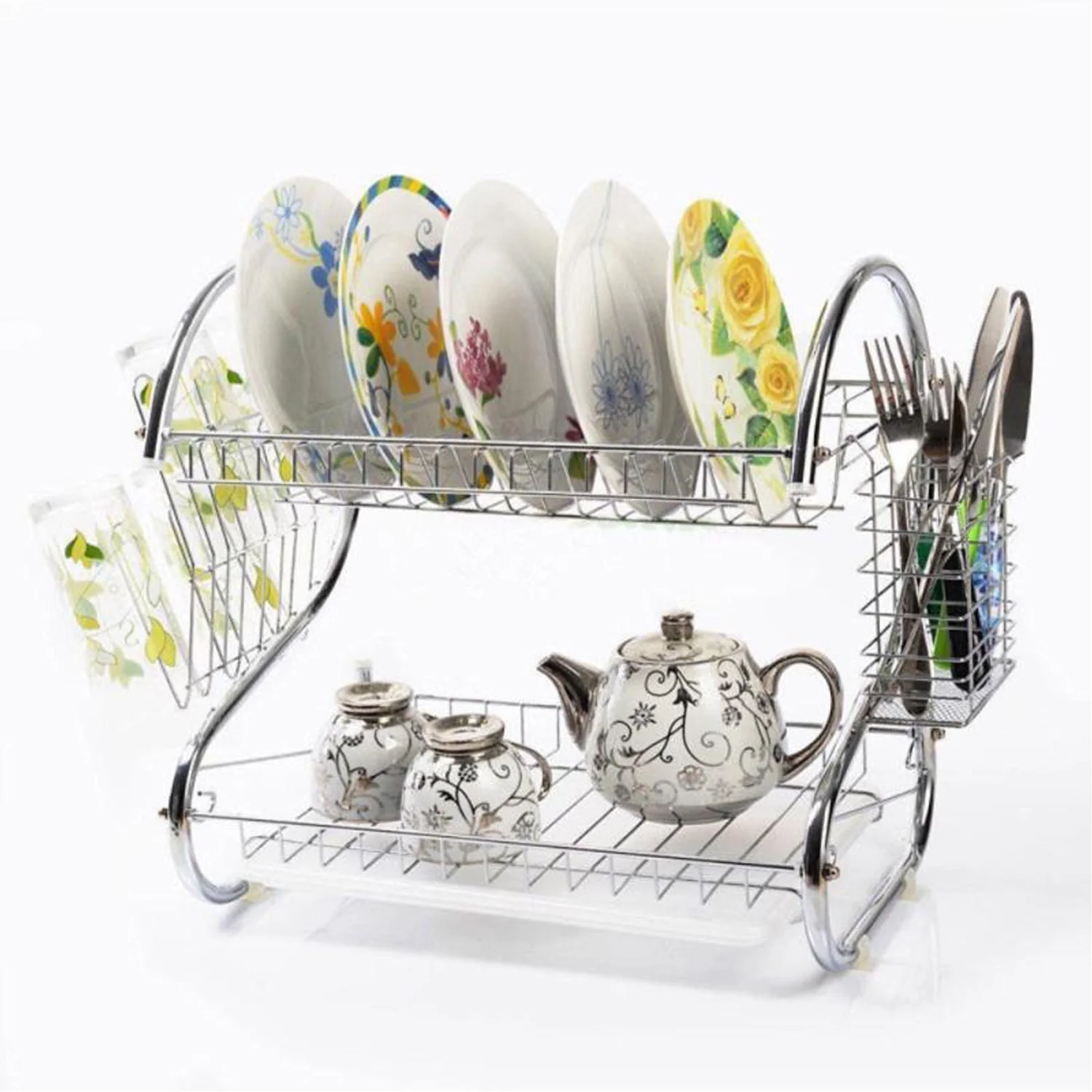 Stainless Steel 2 Layer Kitchen Dish Rack / Plate Cutlery Stand - Image 5