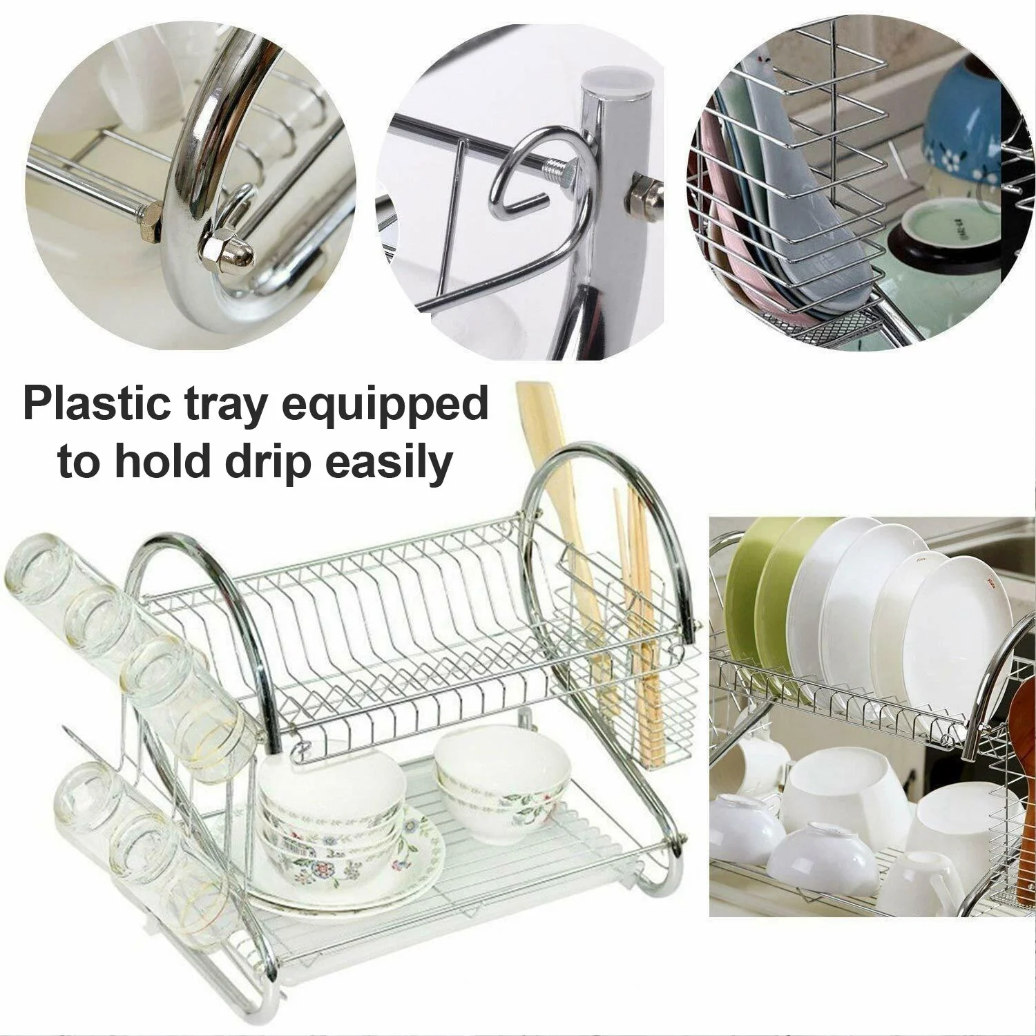 Stainless Steel 2 Layer Kitchen Dish Rack / Plate Cutlery Stand - Image 6