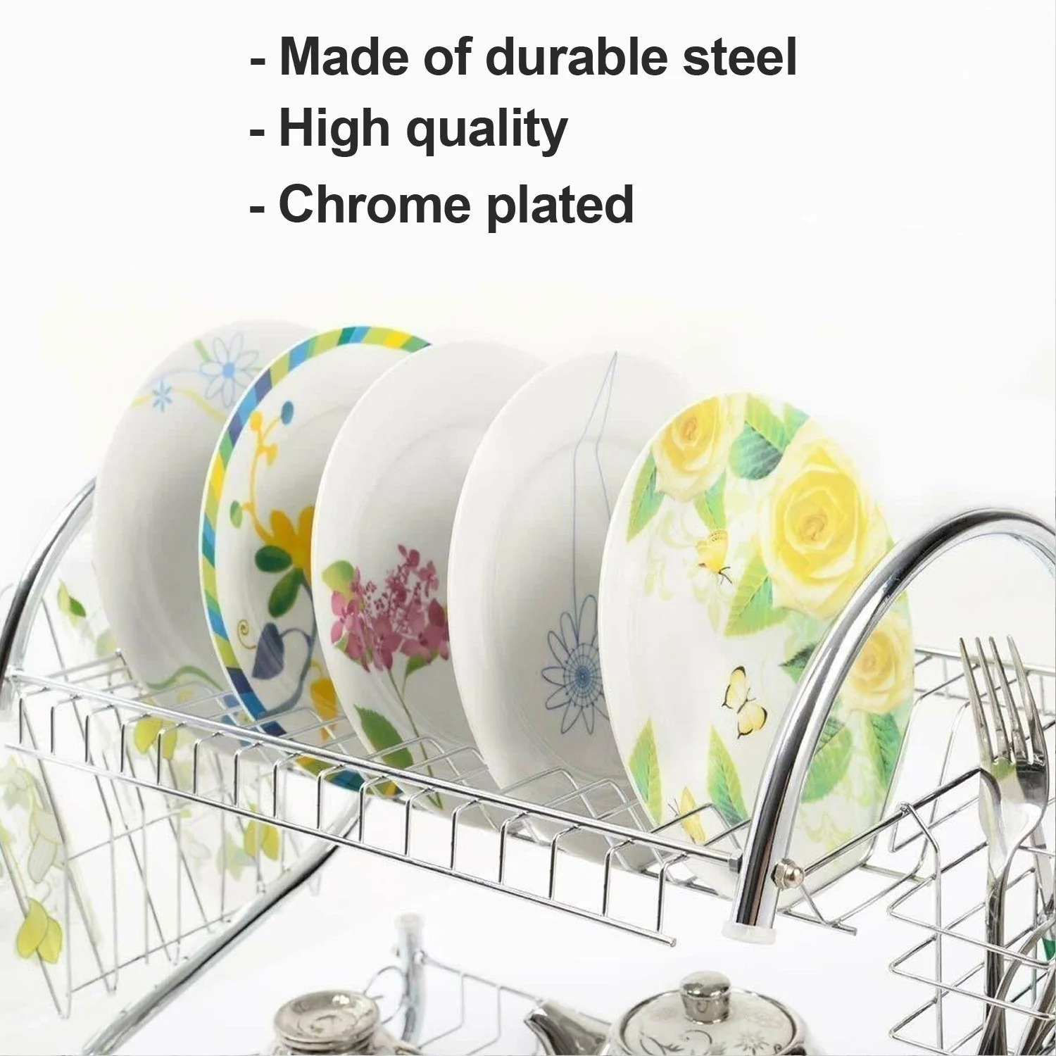Stainless Steel 2 Layer Kitchen Dish Rack / Plate Cutlery Stand - Image 8