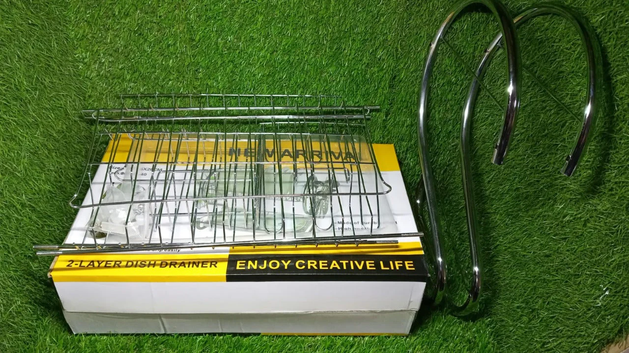Stainless Steel 2 Layer Kitchen Dish Rack / Plate Cutlery Stand - Image 9