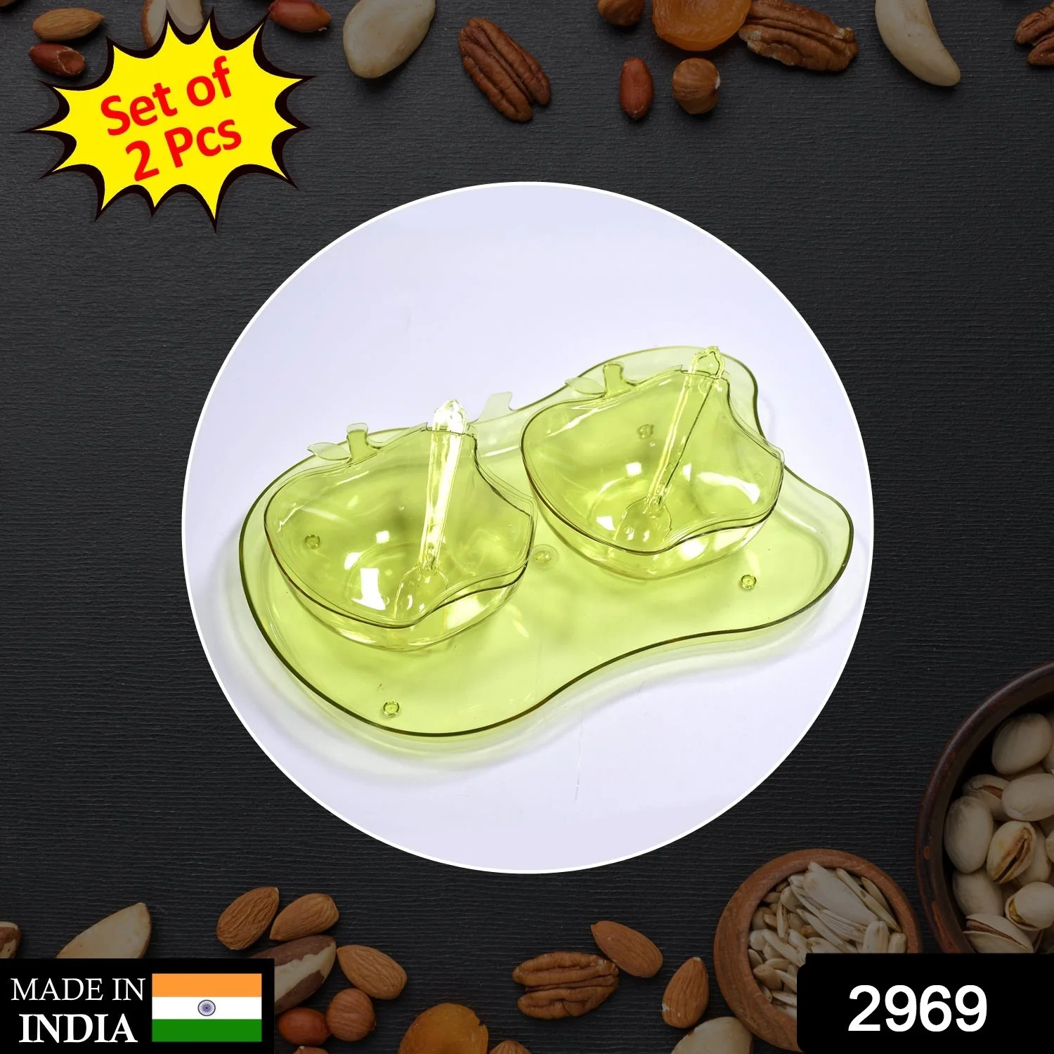 Apple Shape 2Pc Serving Set of Bowl with Spoon & Tray Dinnerware Serving Snacks & Pickle - Image 2
