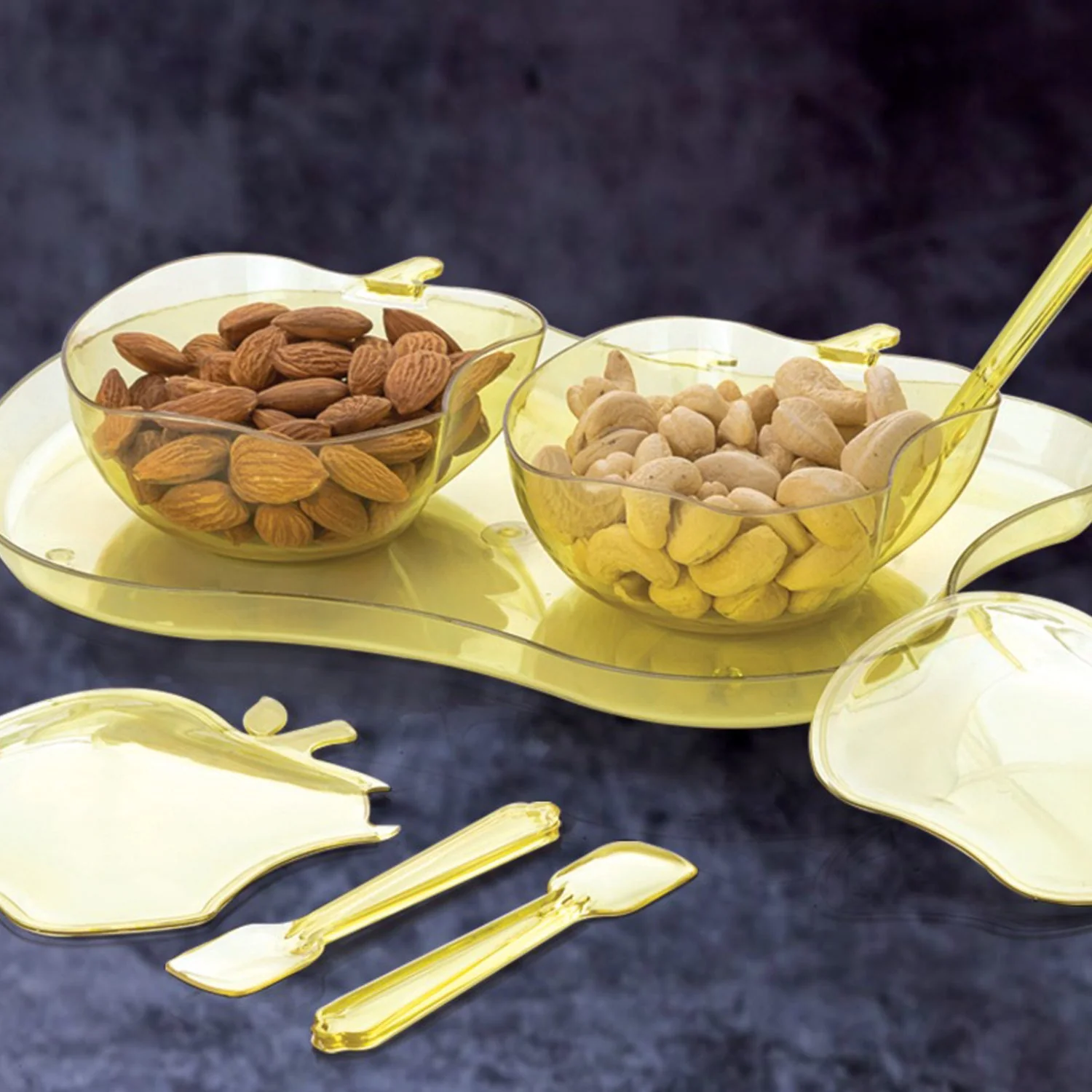 Apple Shape 2Pc Serving Set of Bowl with Spoon & Tray Dinnerware Serving Snacks & Pickle - Image 4