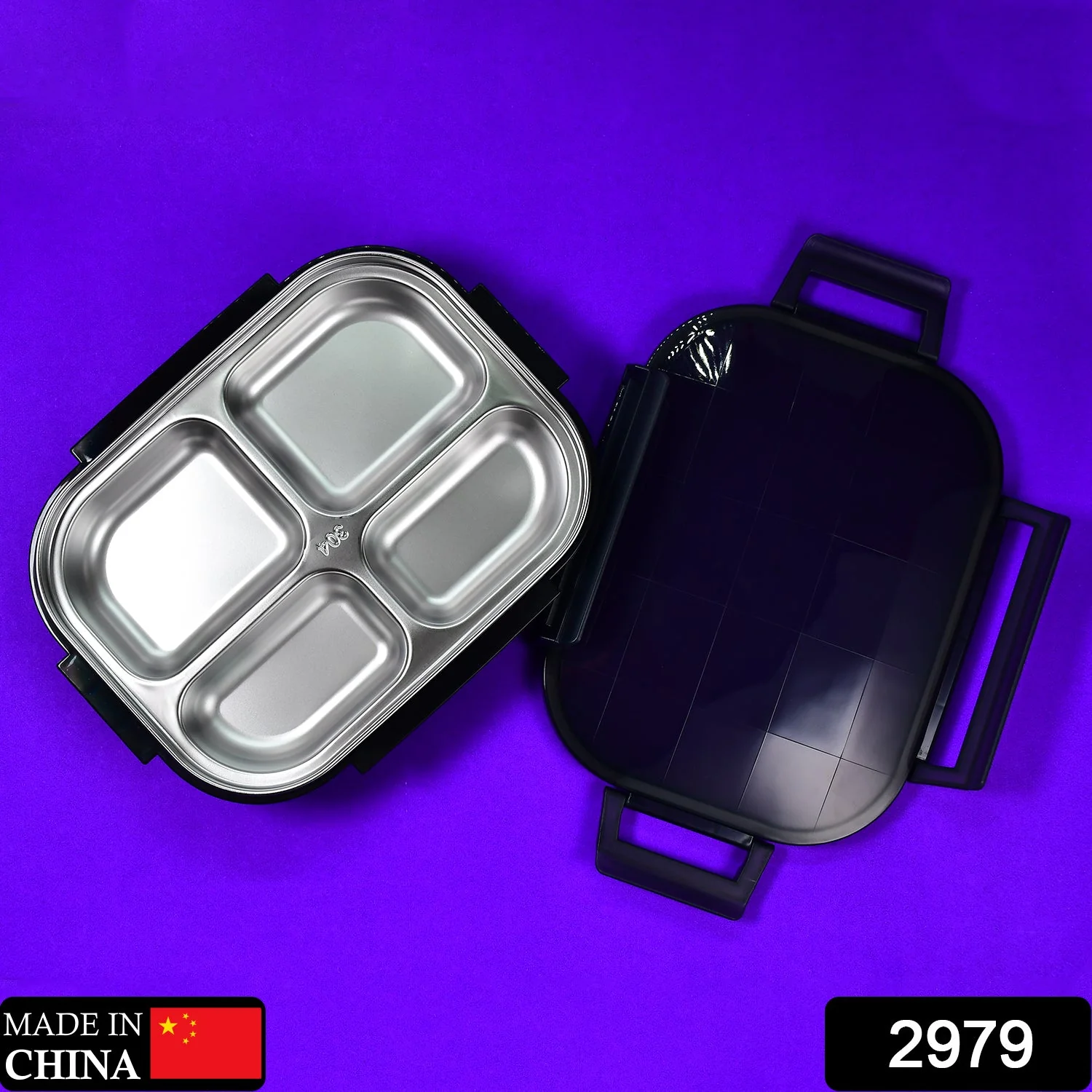 Black Transparent 4 Compartment Lunch Box - Image 2