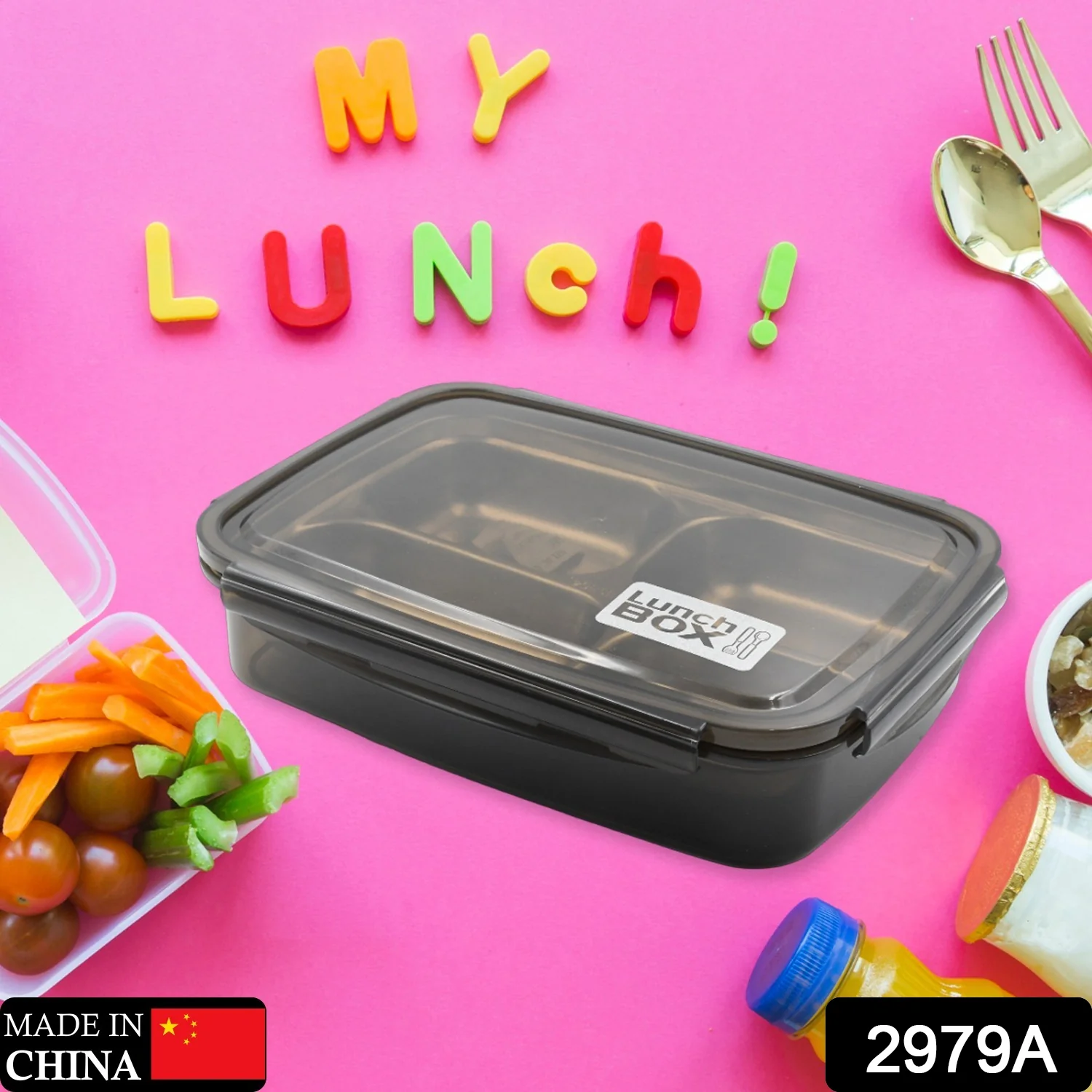 Black Transparent 4 Compartment Lunch Box for Kids and adults For Office, Travel, School - Image 2