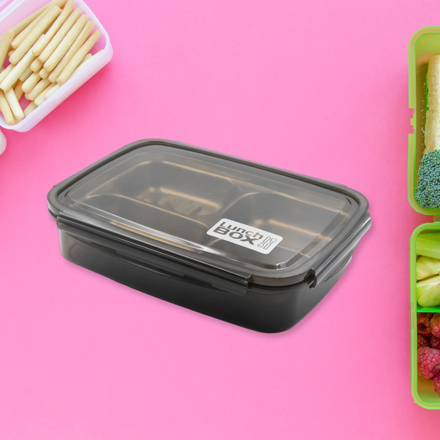 Black Transparent 4 Compartment Lunch Box for Kids and adults For Office, Travel, School - Image 3