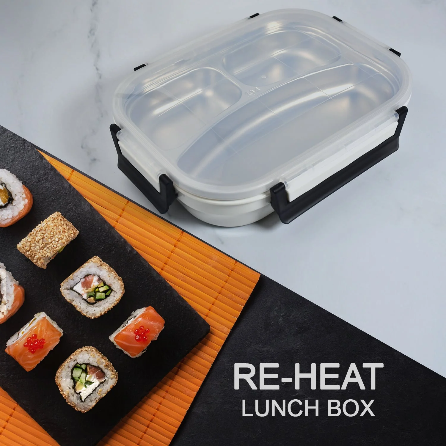White Transparent Lunch Box – Stainless Steel with 3 Compartments for Kids & Adults - Image 3