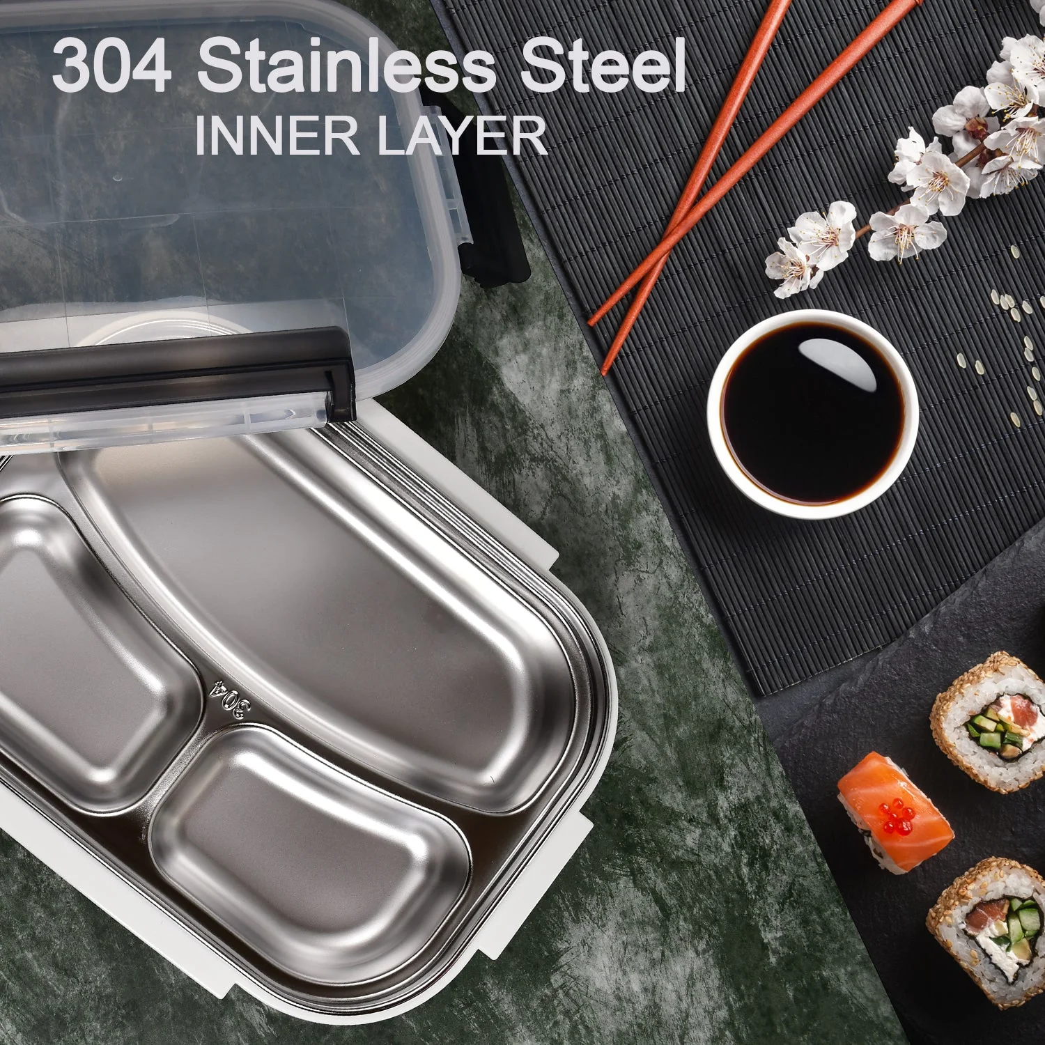 White Transparent Lunch Box – Stainless Steel with 3 Compartments for Kids & Adults - Image 4