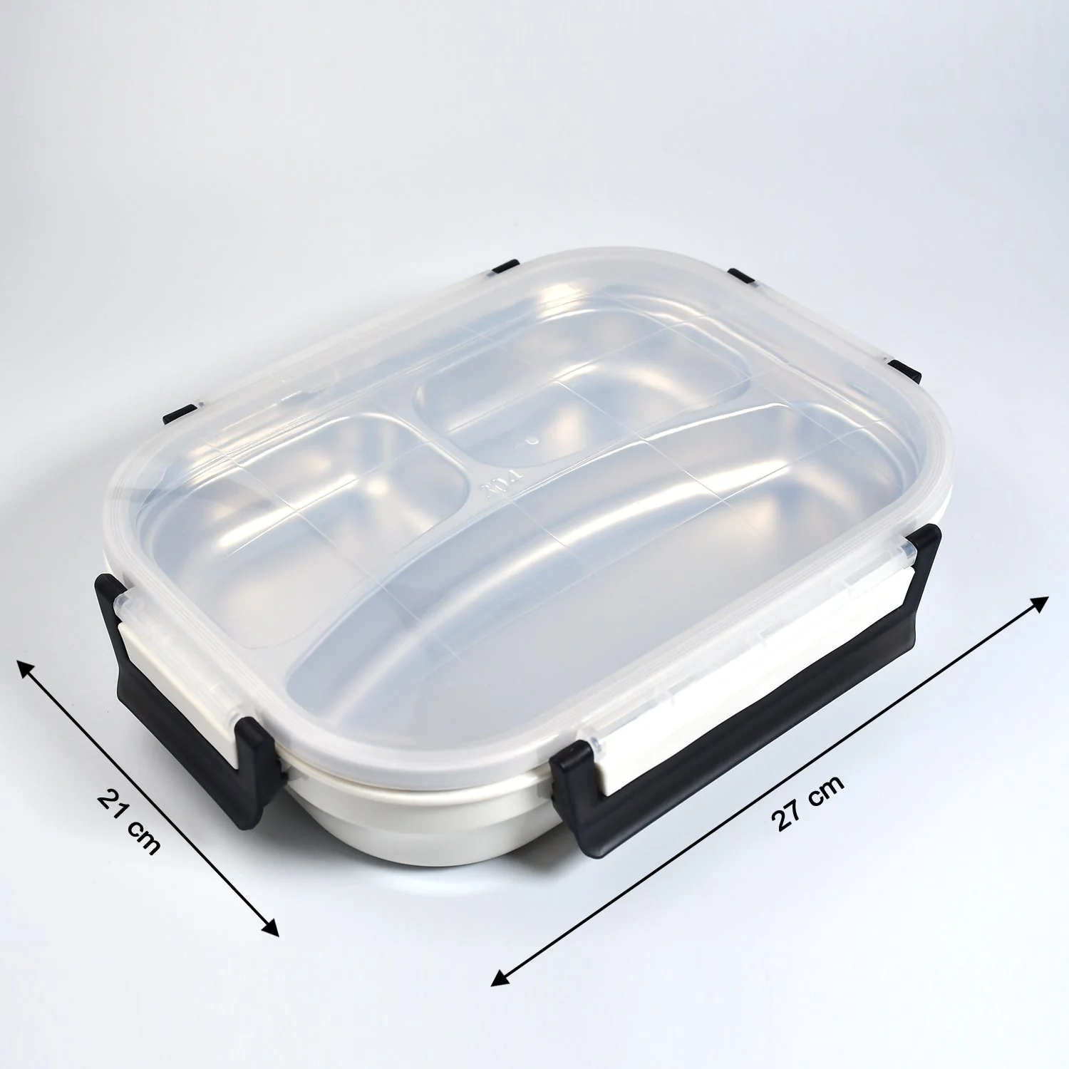 White Transparent Lunch Box – Stainless Steel with 3 Compartments for Kids & Adults - Image 5
