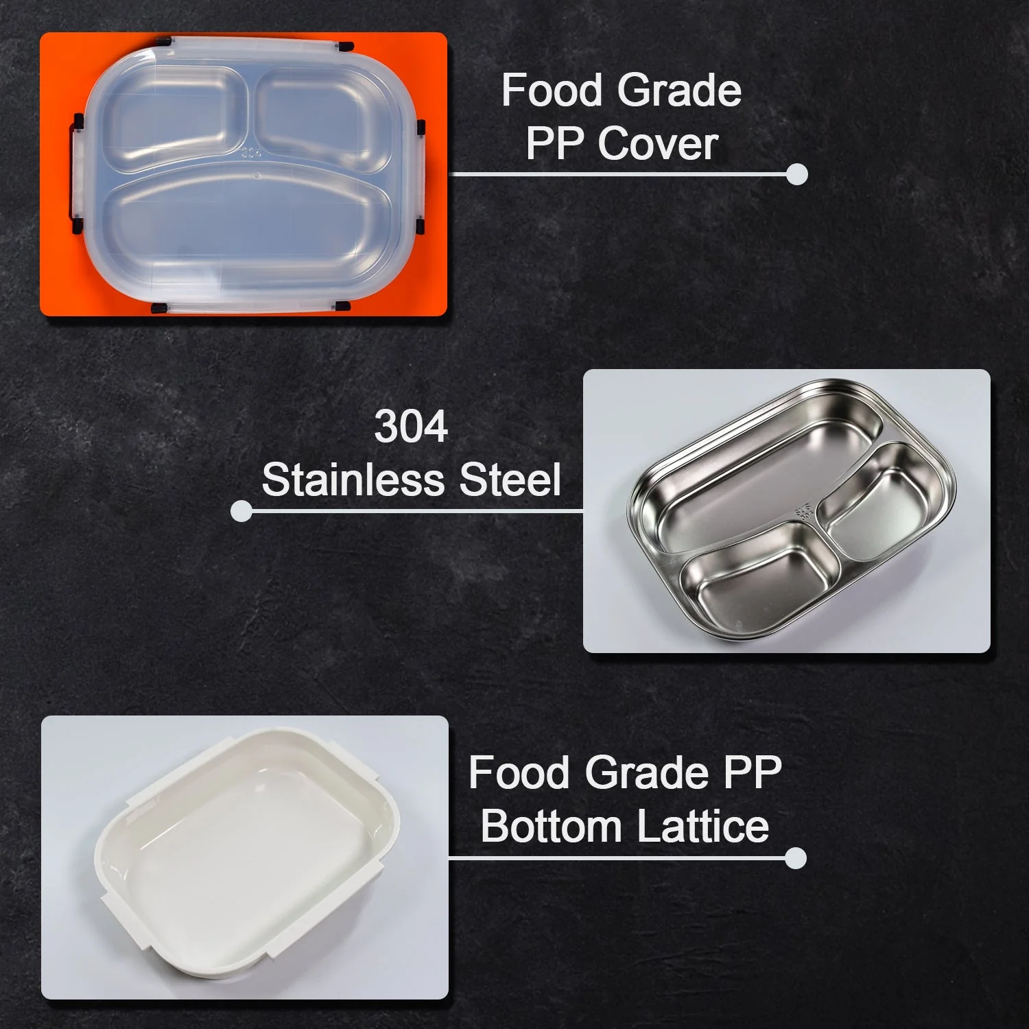 White Transparent Lunch Box – Stainless Steel with 3 Compartments for Kids & Adults - Image 9
