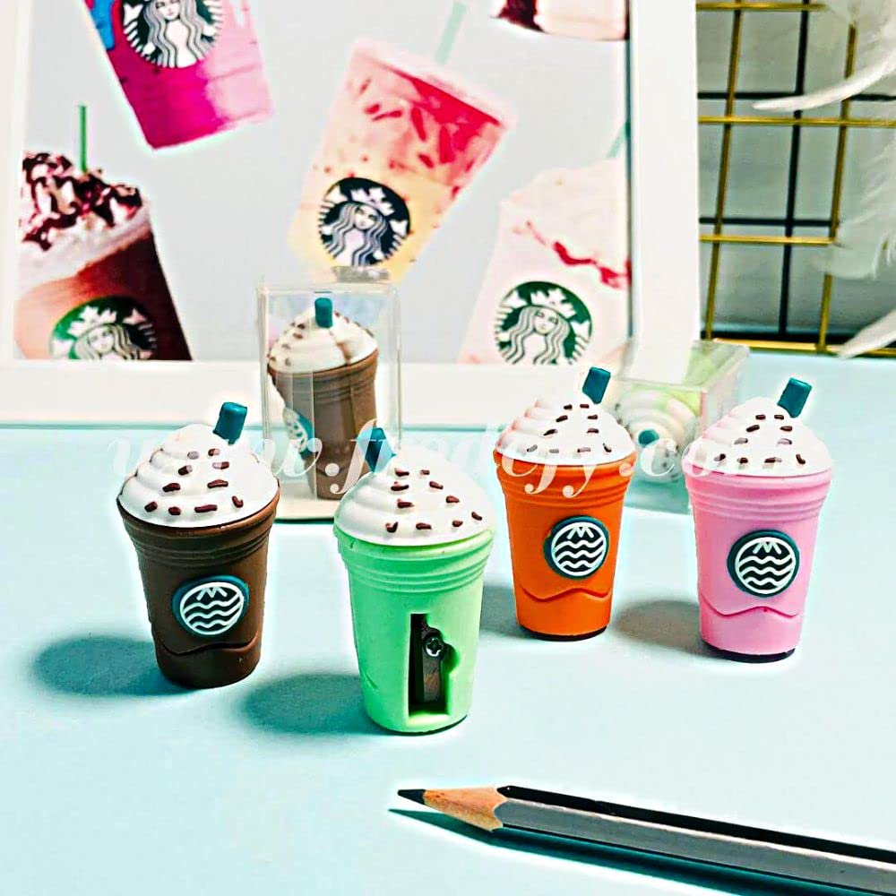 2In1 3D Cute Coffee Or Ice cream Shape sharpner Like Rotary Manual Pencil Sharpener for Kids  Ice Cream Style Office School Supplies, Back to School Gift for Students,Kids Educational Stationary kit, B'Day Return Gift (24 Pcs Set) - Image 3