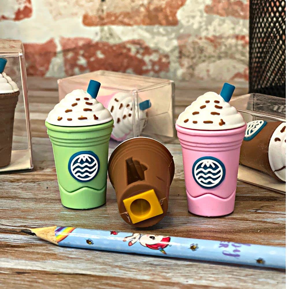 2In1 3D Cute Coffee Or Ice cream Shape sharpner Like Rotary Manual Pencil Sharpener for Kids  Ice Cream Style Office School Supplies, Back to School Gift for Students,Kids Educational Stationary kit, B'Day Return Gift (24 Pcs Set) - Image 5
