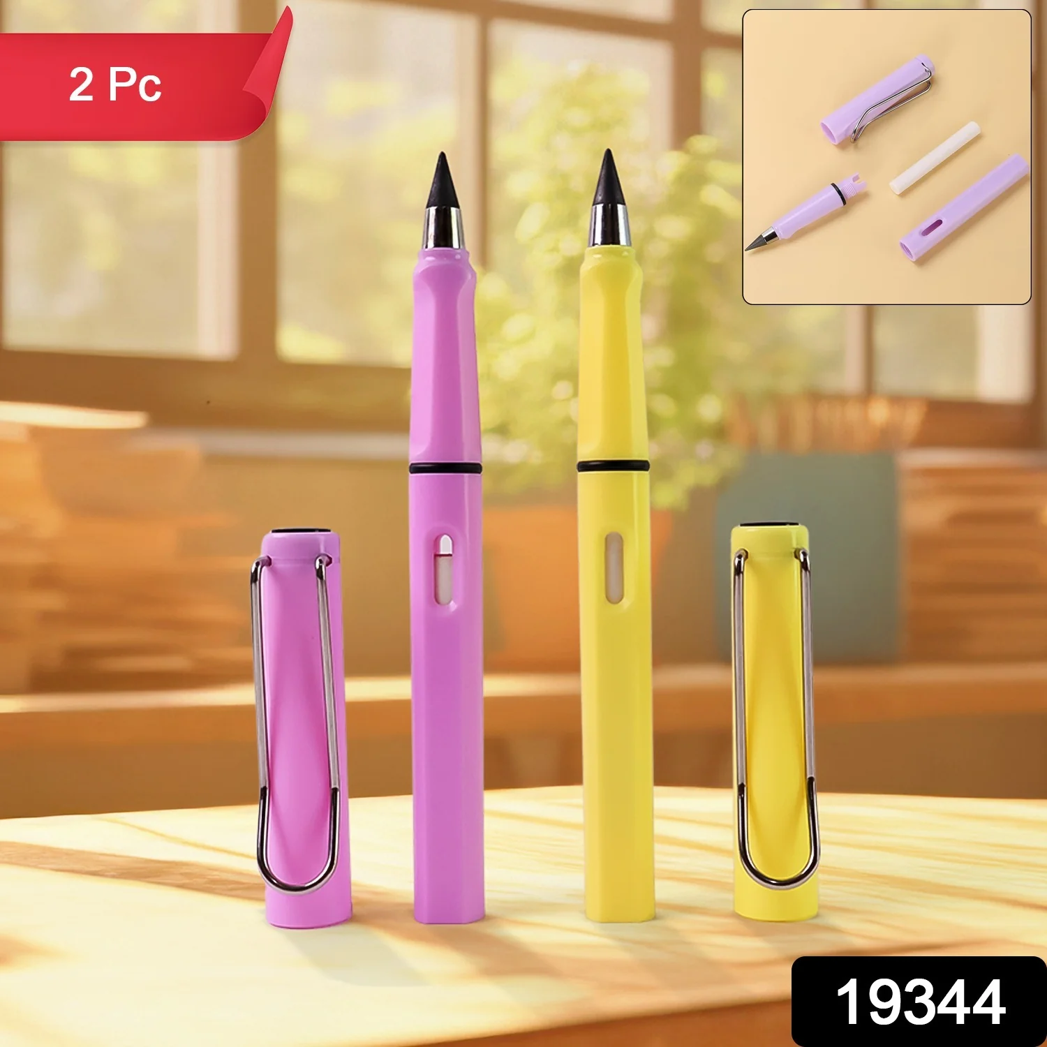 2In1 Everlasting Pencil Replaceable Head With Eraser (2 Pc / Mix Color) - Image 2