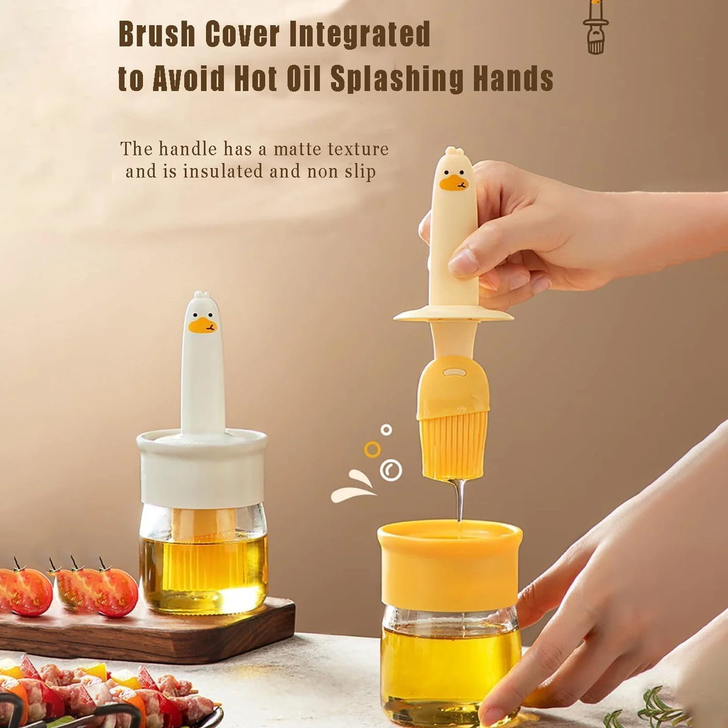 Plastic 2 in 1 Oil Dispenser Bottle with Silicone Basting Brush (1 Set) - Image 2
