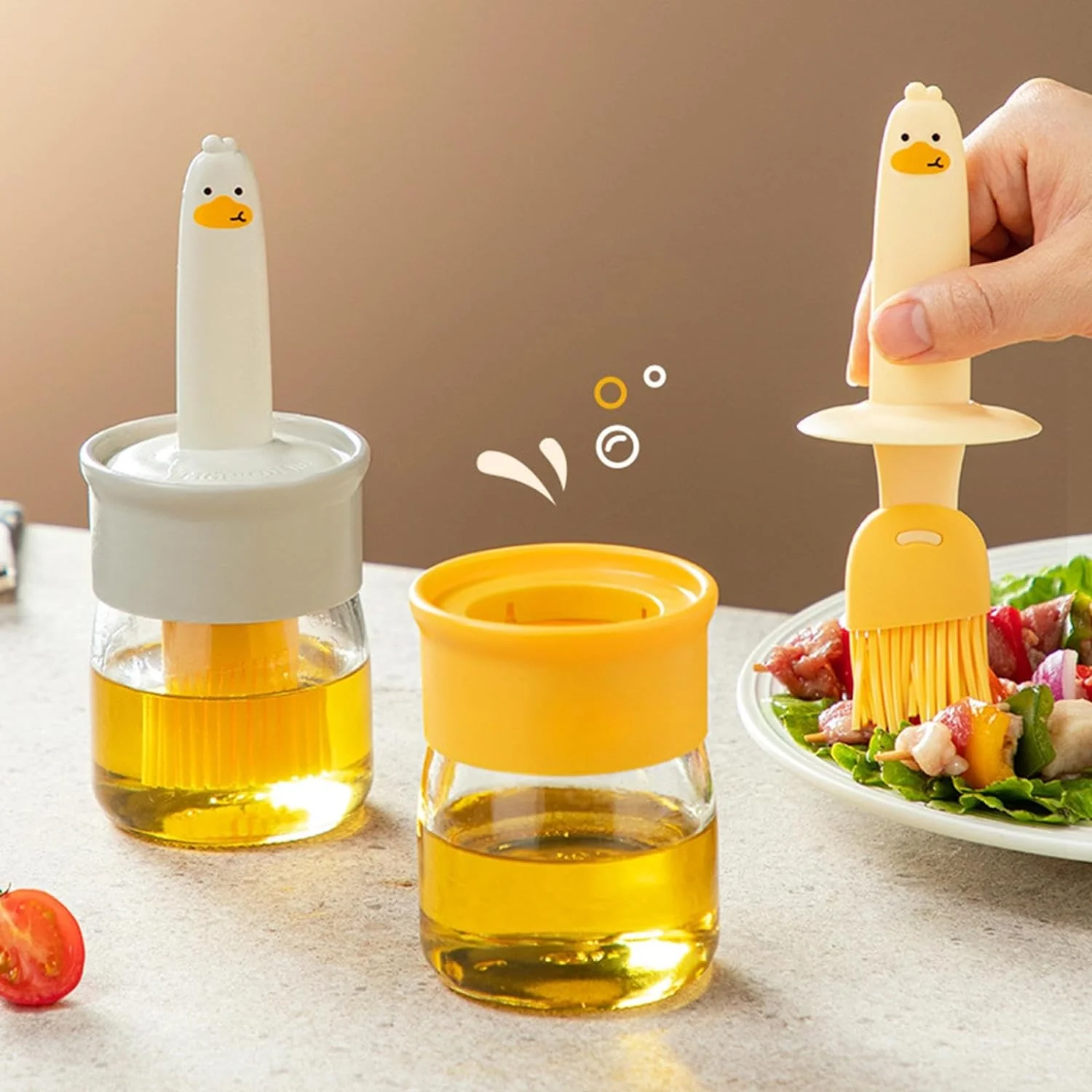 Plastic 2 in 1 Oil Dispenser Bottle with Silicone Basting Brush (1 Set) - Image 6