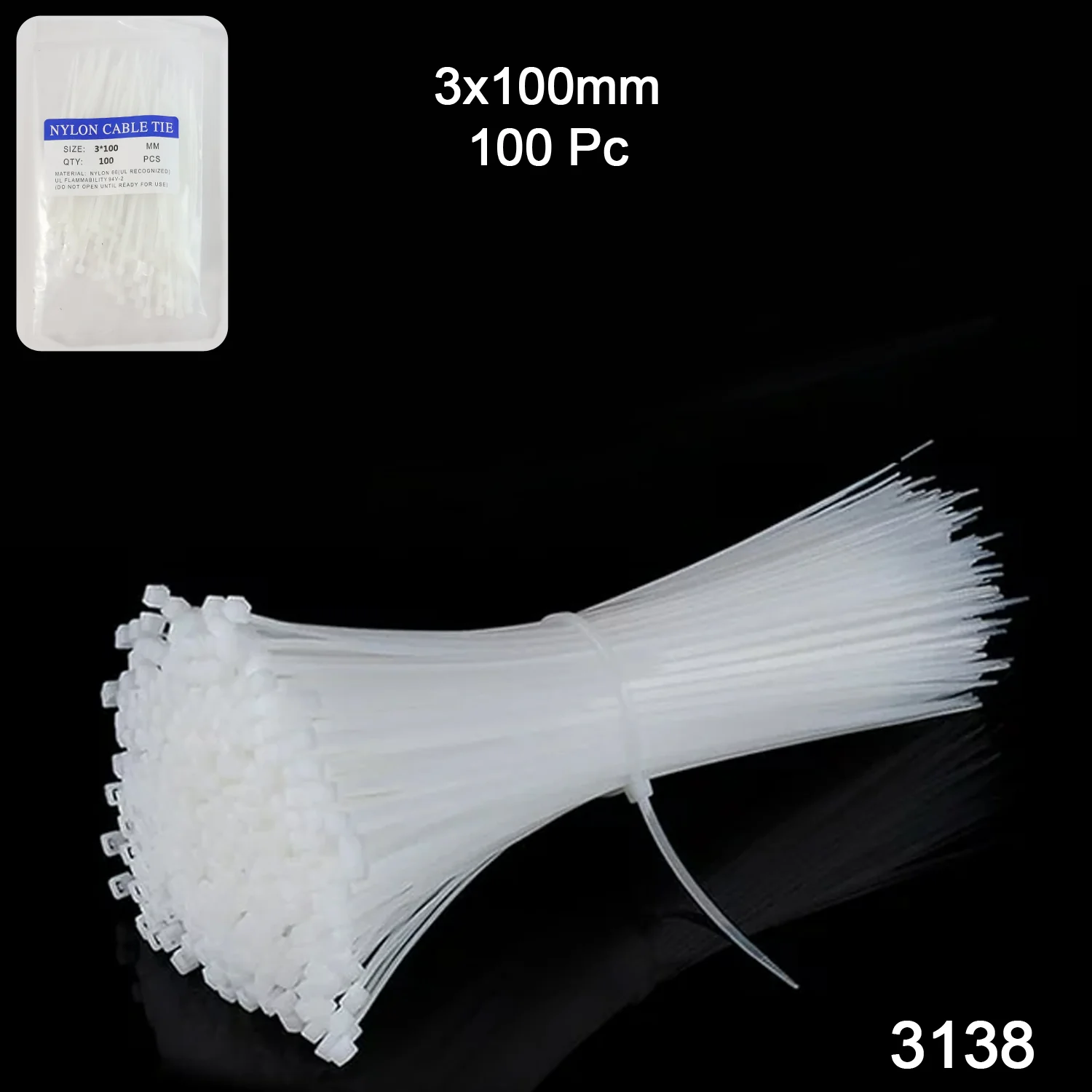 3×100 MM Nylon Self-Locking Cable Ties – Heavy Duty Zip Wire Tie (100 Pc) - Image 2