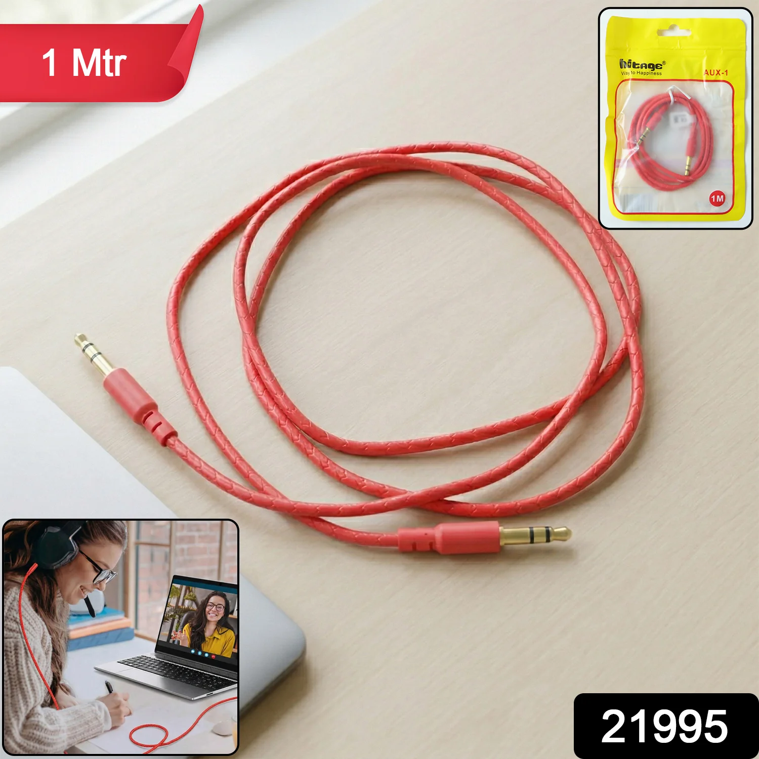 3.5mm AUX Audio Cable (1 Pc, 1 Meter) - Image 2