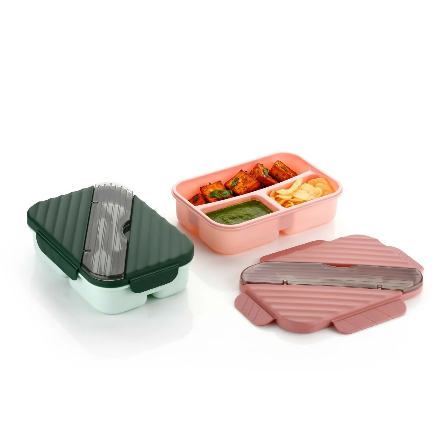 3 Compartment Lunch Box With Spoon and Fork Space - Image 5