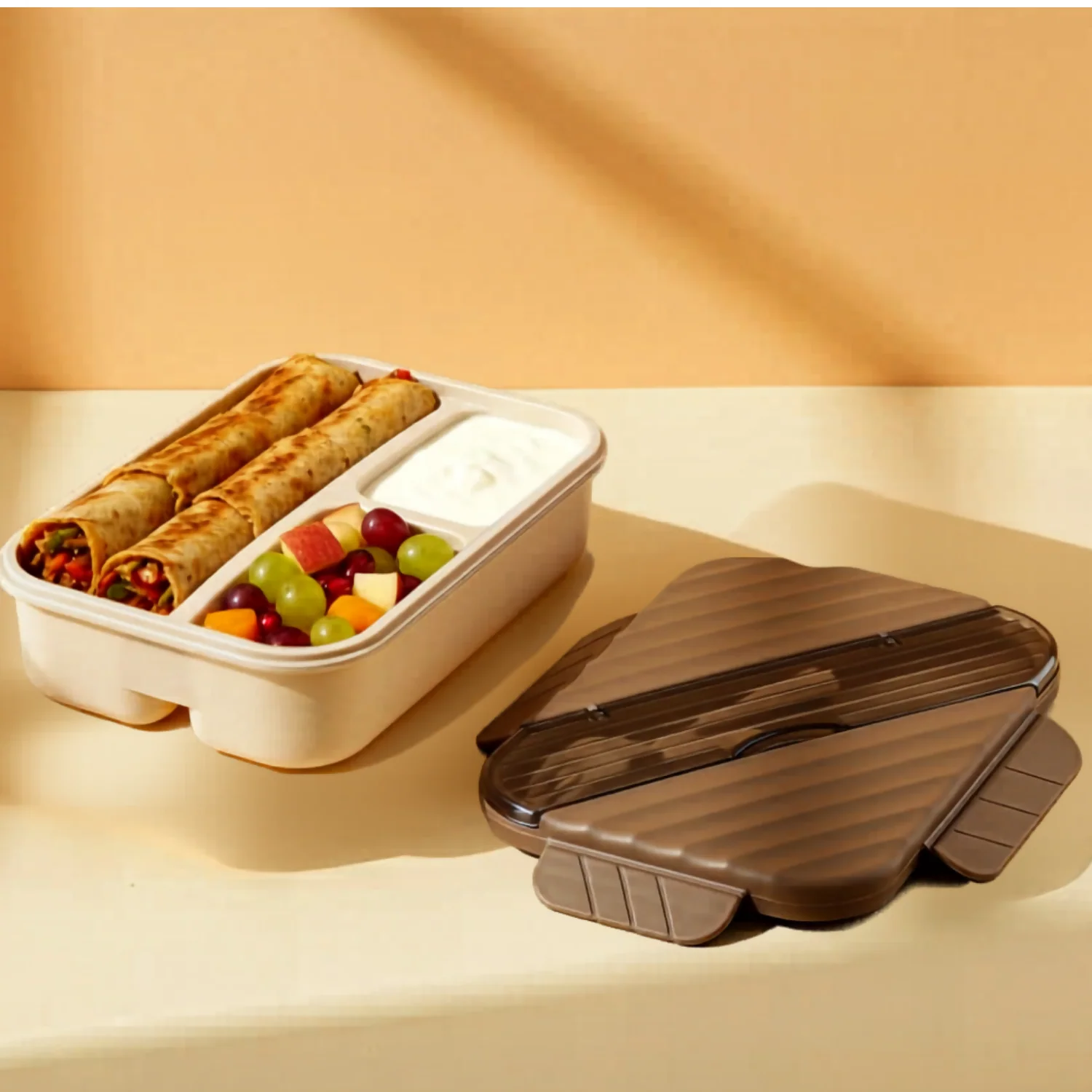 Lunch Box with Spoon & Fork Leak Proof Bento Lunch Box for Kids & Adults (3 Compartment) - Image 5