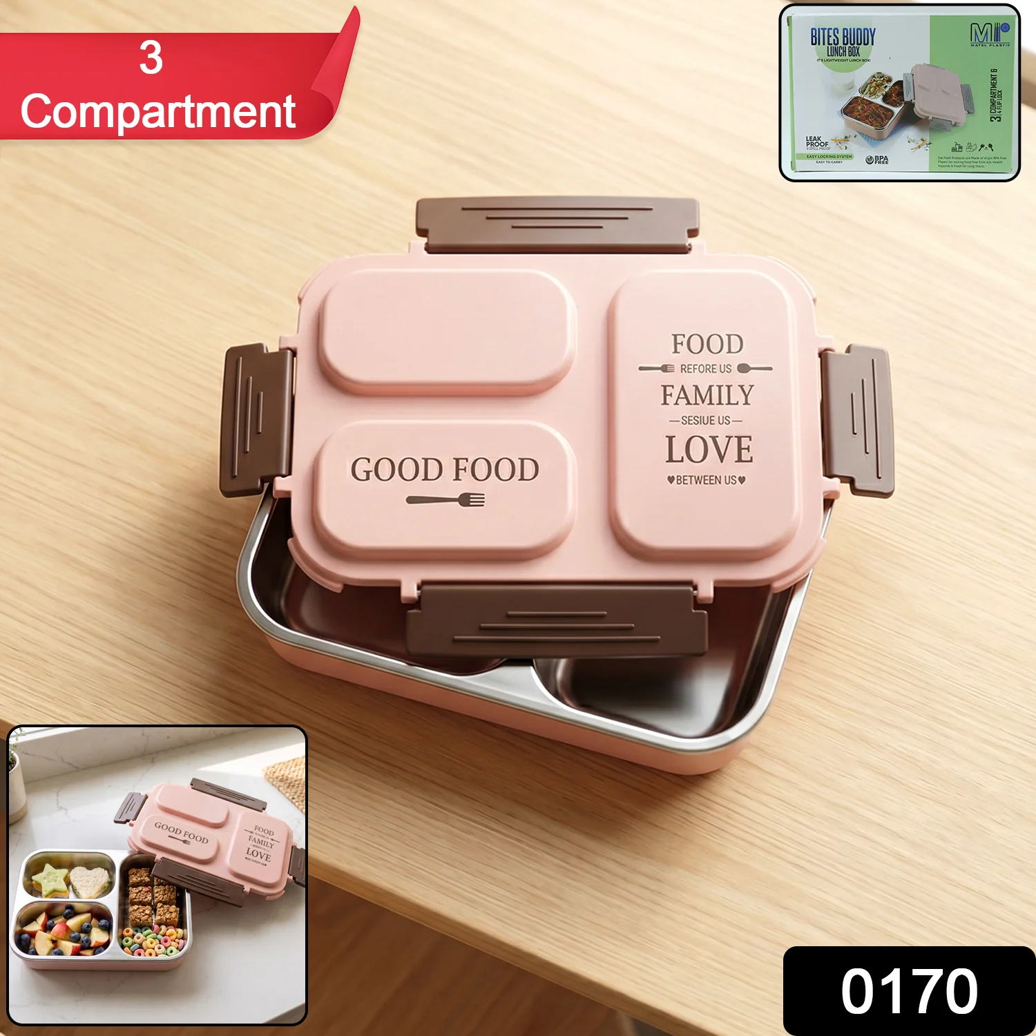 3-Compartment Stainless Steel Lunch Box (1 Pc) - Image 2