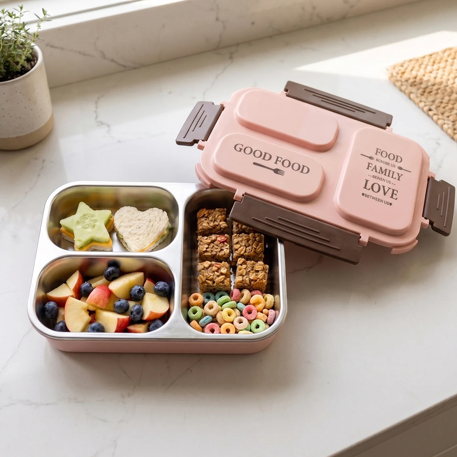 3-Compartment Stainless Steel Lunch Box (1 Pc) - Image 3
