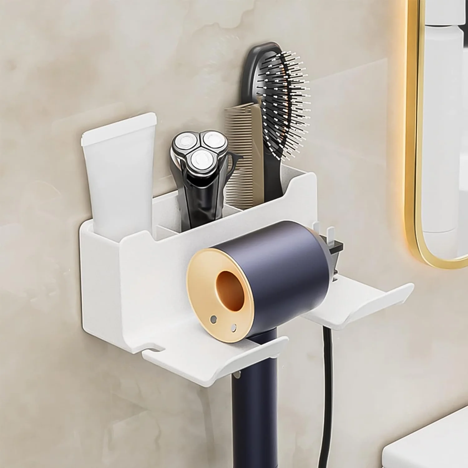 3 Compartment Wall Mount Hair Blower, Hair Dryers Holder (1 Pc) - Image 3