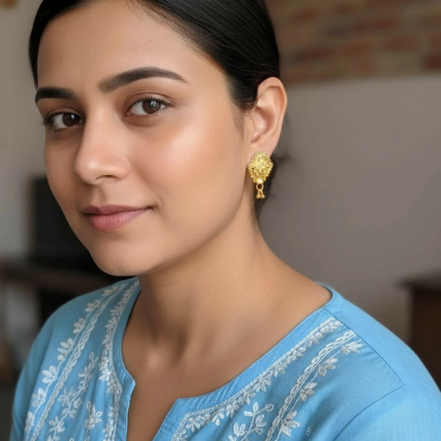 3 Drops Golden Earrings for Women & Girls – Traditional Fancy Jewellery Gift - Image 2