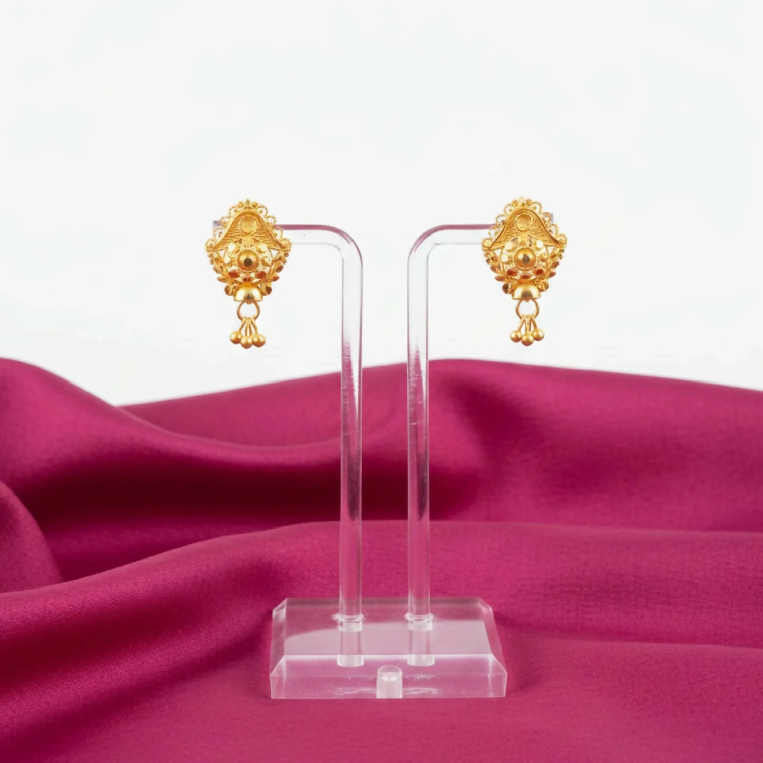 3 Drops Golden Earrings for Women & Girls – Traditional Fancy Jewellery Gift - Image 3
