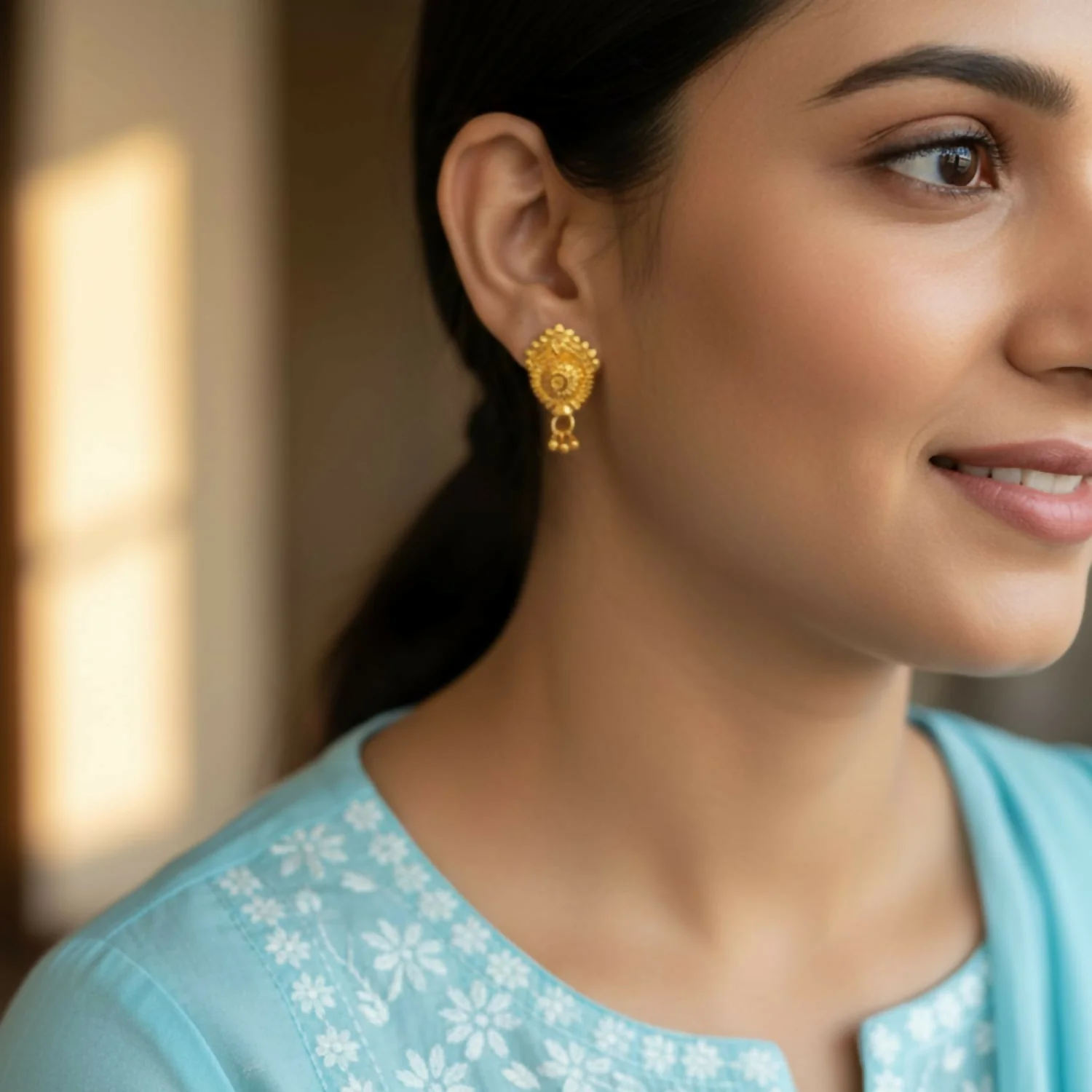 3 Drops Golden Earrings for Women & Girls – Traditional Fancy Jewellery Gift - Image 2